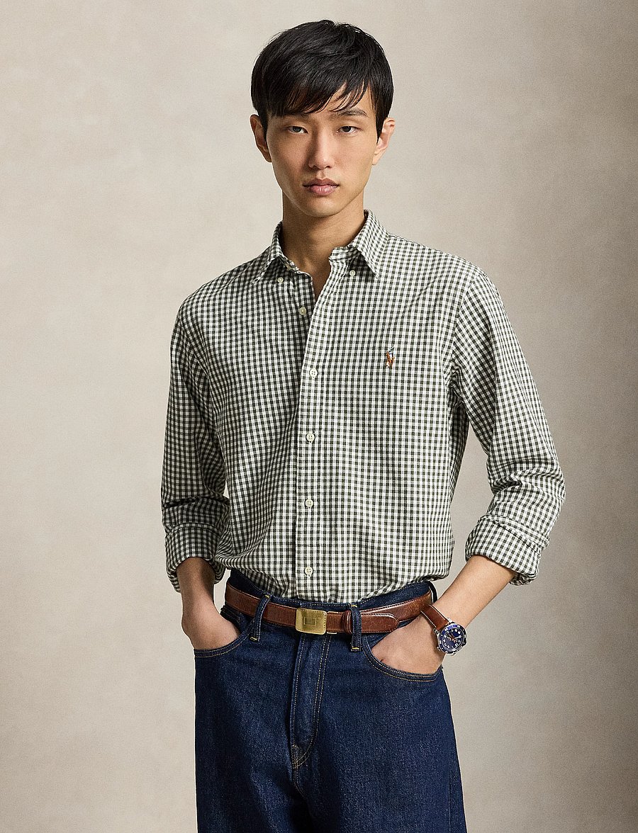 Polo Ralph Lauren - Custom Fit Gingham Oxford Shirt - ternede skjorter - 7523b white olive - 0