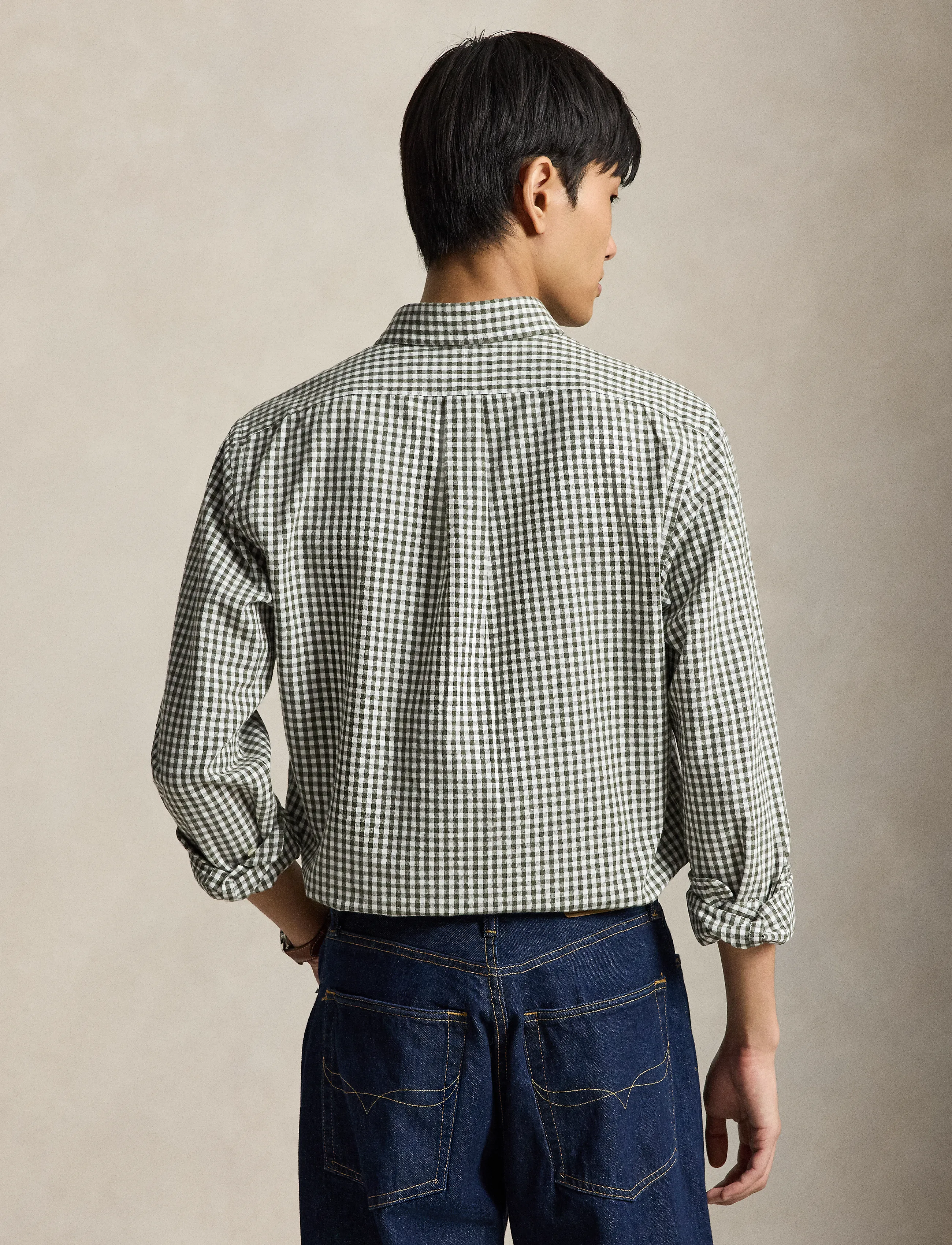 Polo Ralph Lauren - Custom Fit Gingham Oxford Shirt - ternede skjorter - 7523b white olive - 3