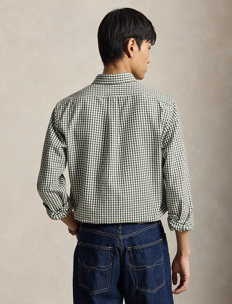 Polo Ralph Lauren - Custom Fit Gingham Oxford Shirt - ternede skjorter - 7523b white olive - 3