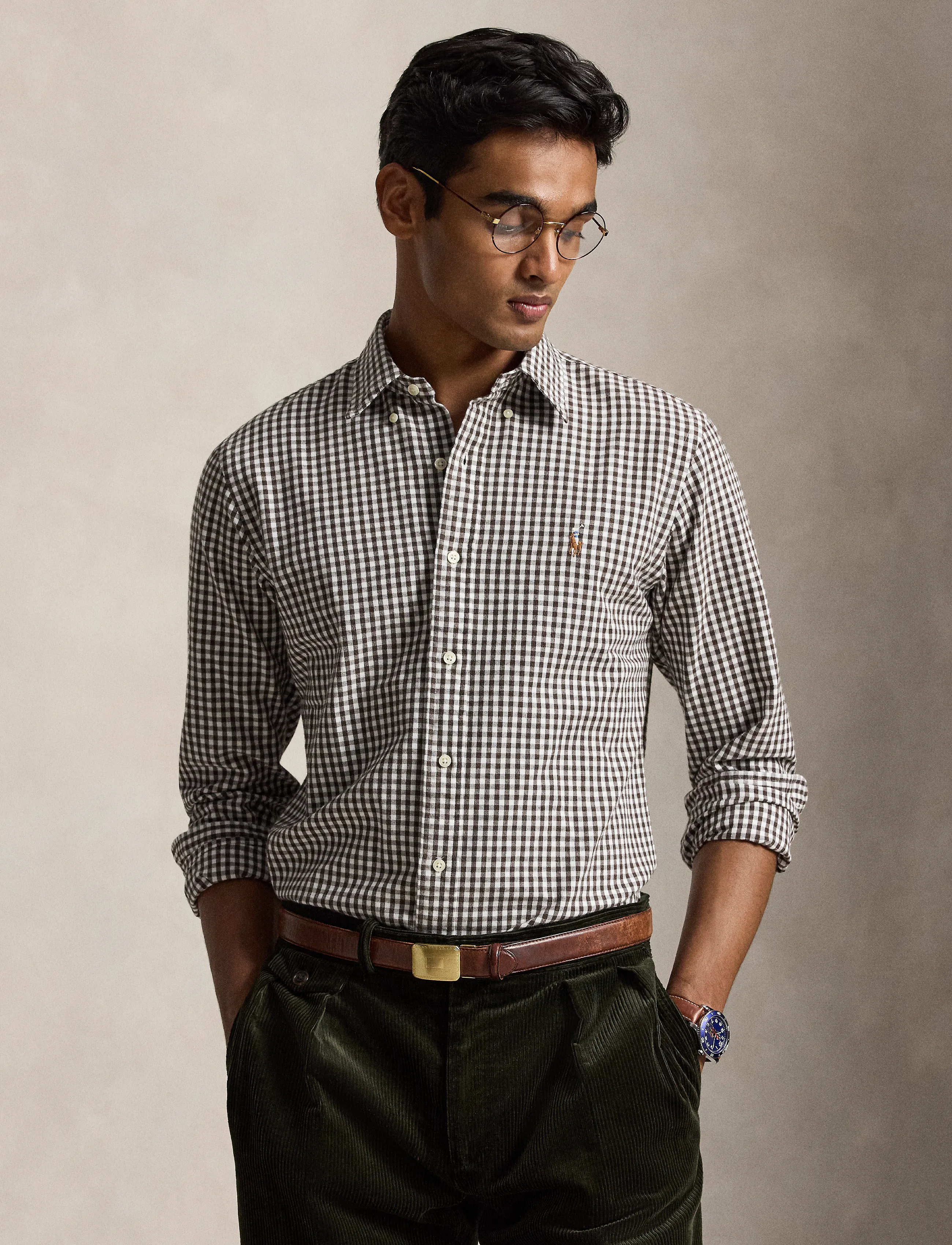 Polo Ralph Lauren Custom Fit Gingham Oxford Shirt - Osta olukorra järgi - 7523C WHITE ALPIN / brown