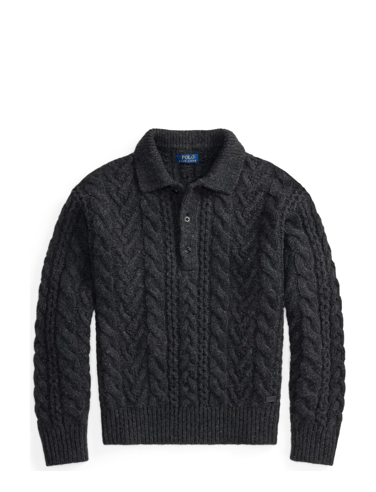Polo Ralph Lauren Relaxed Aran-Knit Polo-Collar Sweater - Langärmlige Strick-Polohemden - HAWK'S EYE HTHR / grey