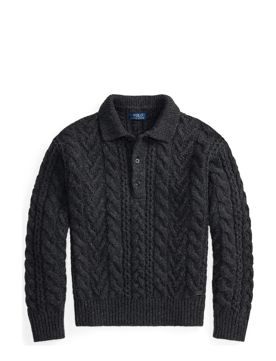 Polo Ralph Lauren - Relaxed Aran-Knit Polo-Collar Sweater - hawk's eye hthr - 1