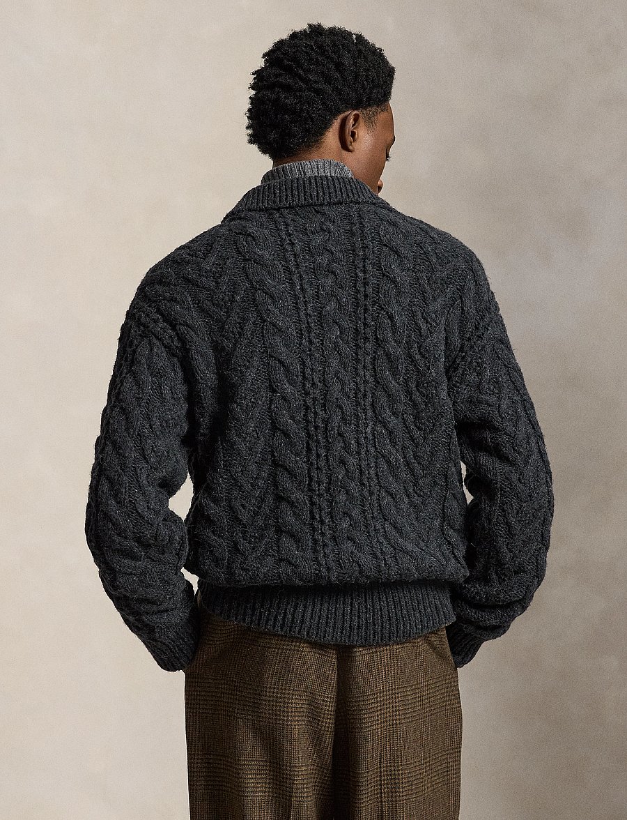Polo Ralph Lauren - Relaxed Aran-Knit Polo-Collar Sweater - hawk's eye hthr - 2