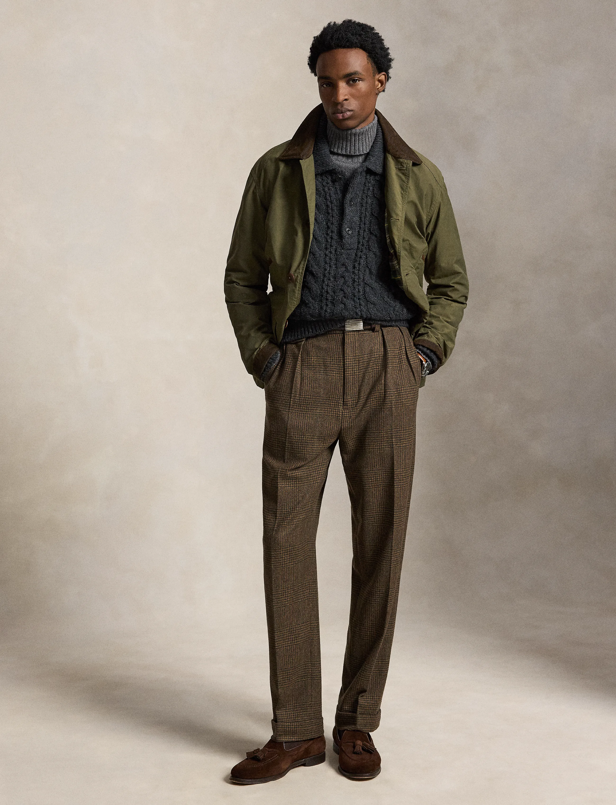 Polo Ralph Lauren - Relaxed Aran-Knit Polo-Collar Sweater - hawk's eye hthr - 4