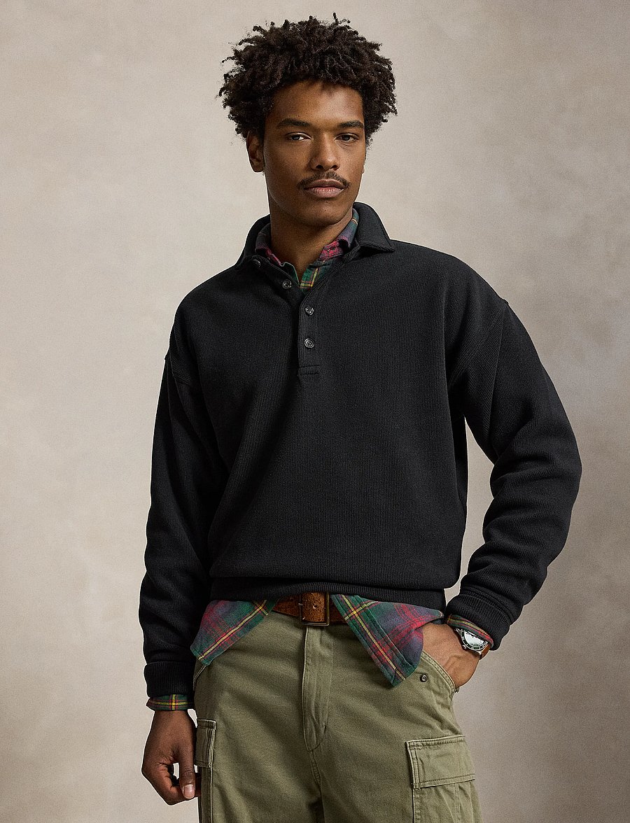 Polo Ralph Lauren - Relaxed Fit Ribbed Polo Pullover - långärmade stickade pikétröjor - polo black - 0