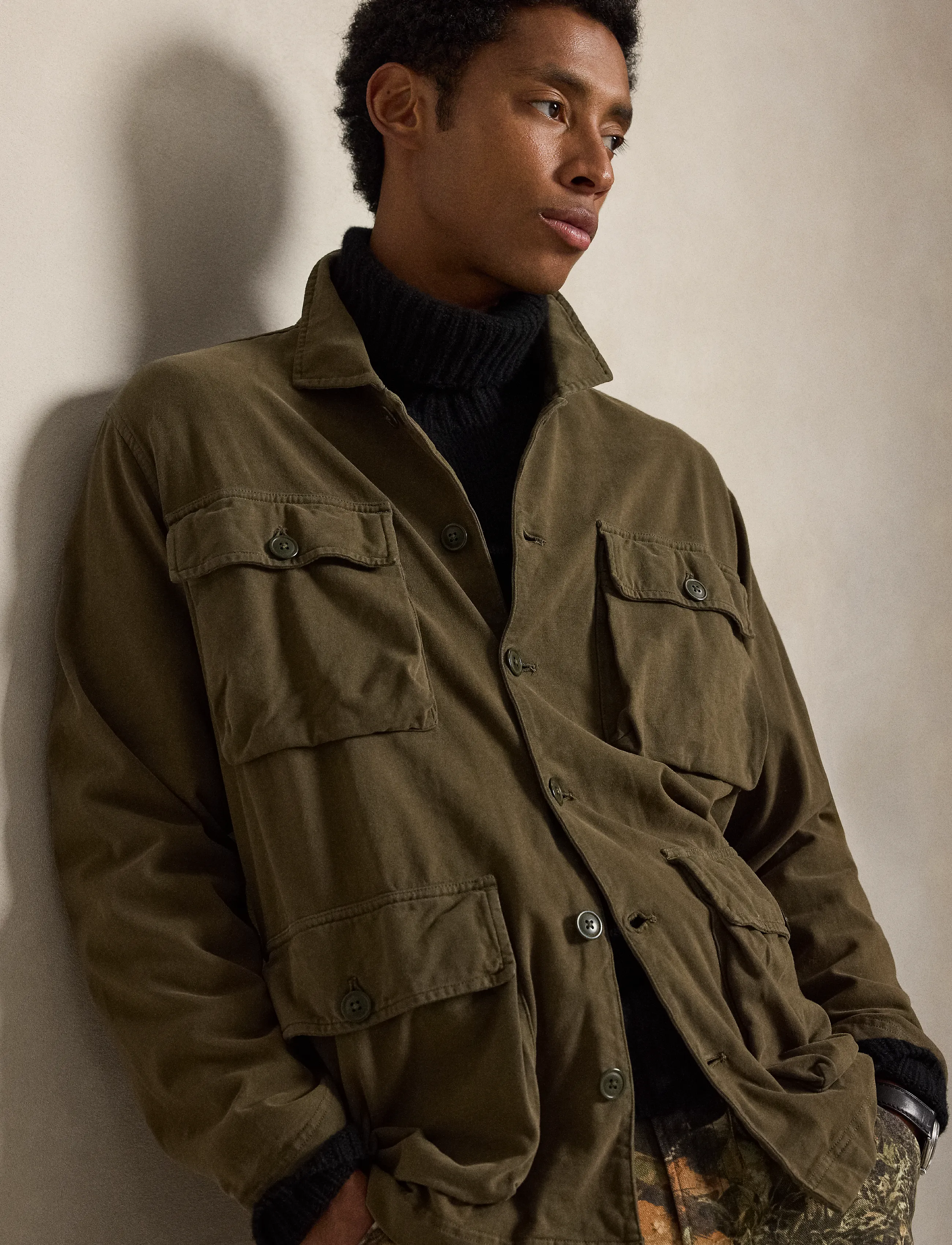 Polo Ralph Lauren Sueded Moleskin Utility Overshirt - Inspiration - CANOPY OLIVE / khaki/green