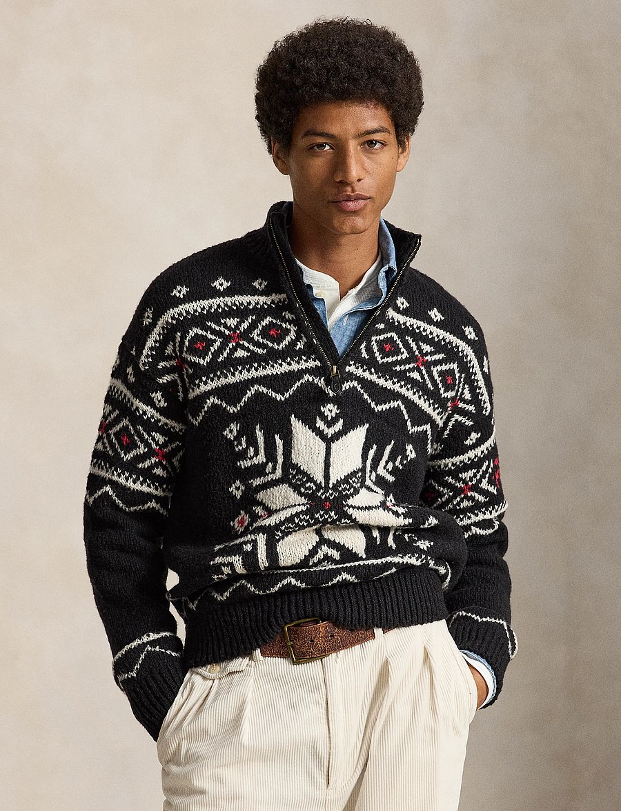 Polo Ralph Lauren - Snowflake Wool Quarter-Zip Sweater - half zip-trøjer - black combo - 0