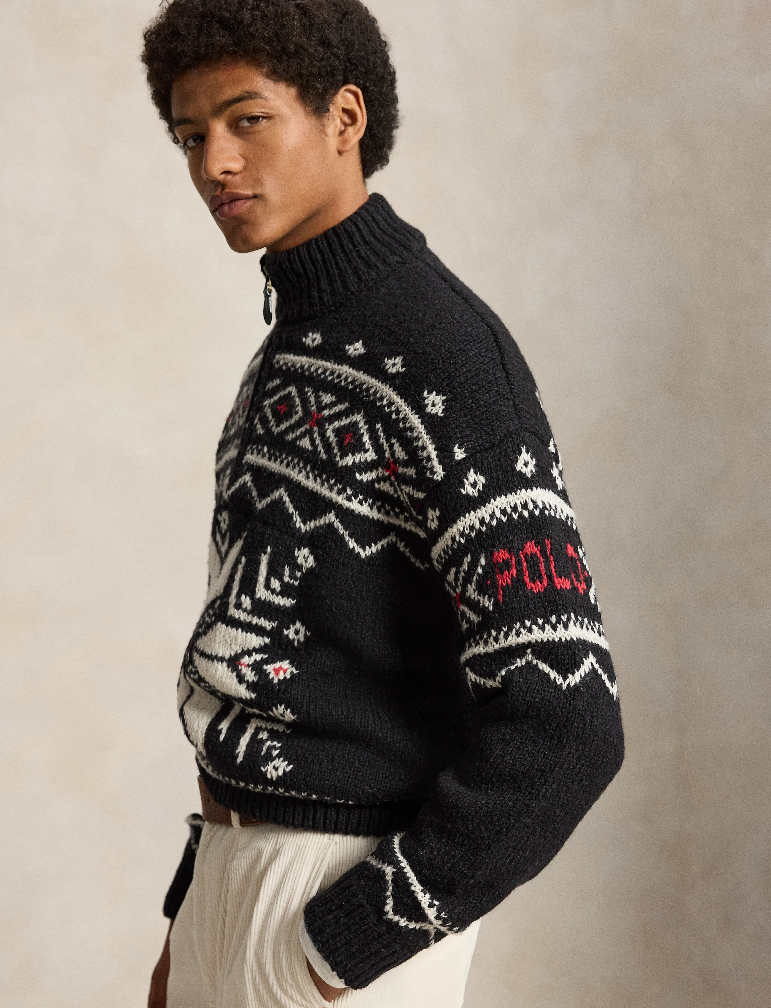 Polo Ralph Lauren - Snowflake Wool Quarter-Zip Sweater - black combo - 3
