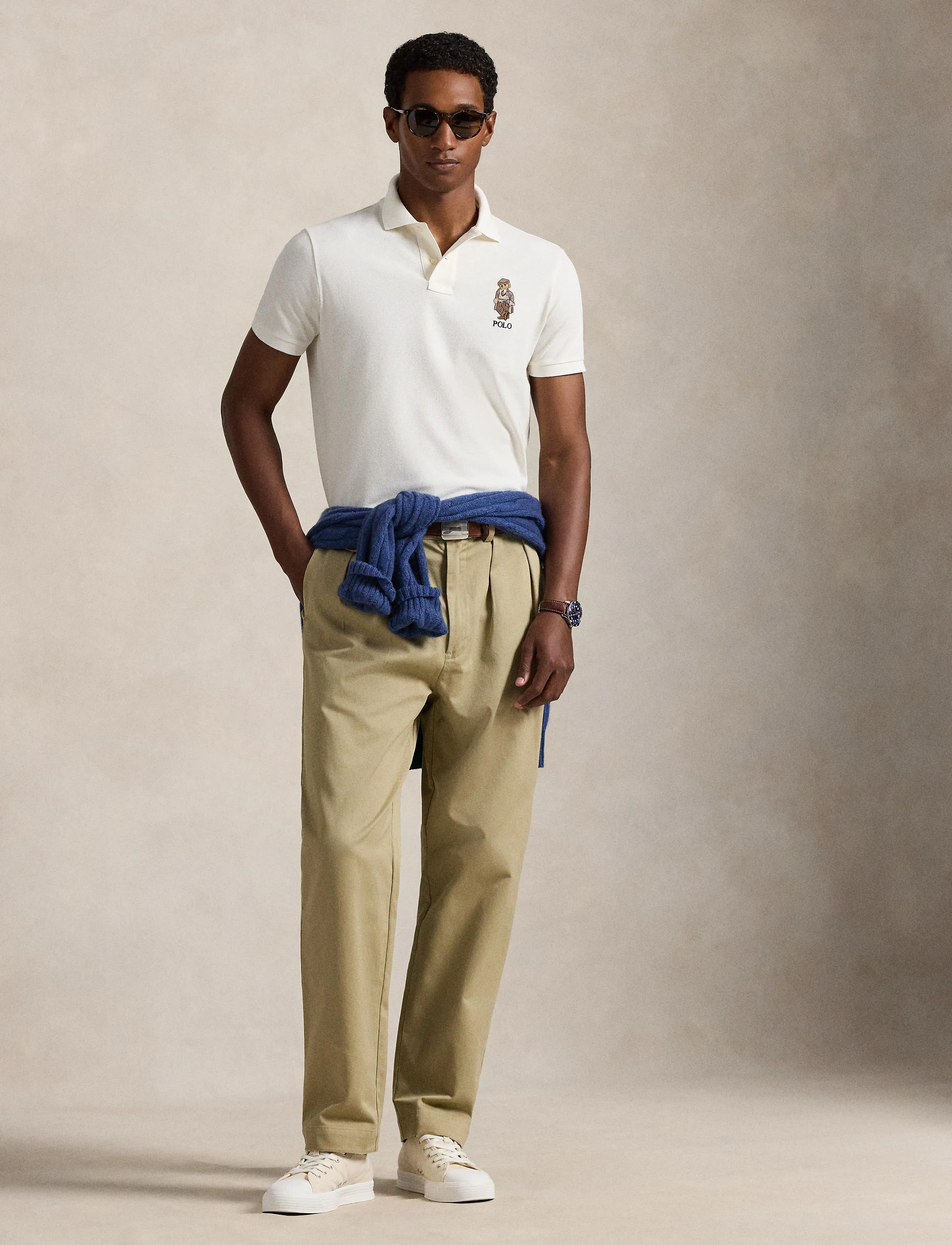 Polo Ralph Lauren Custom Slim Fit Polo Bear Polo Shirt, Mænd, Polo Bear Poloshirt, Cream, Str: XS