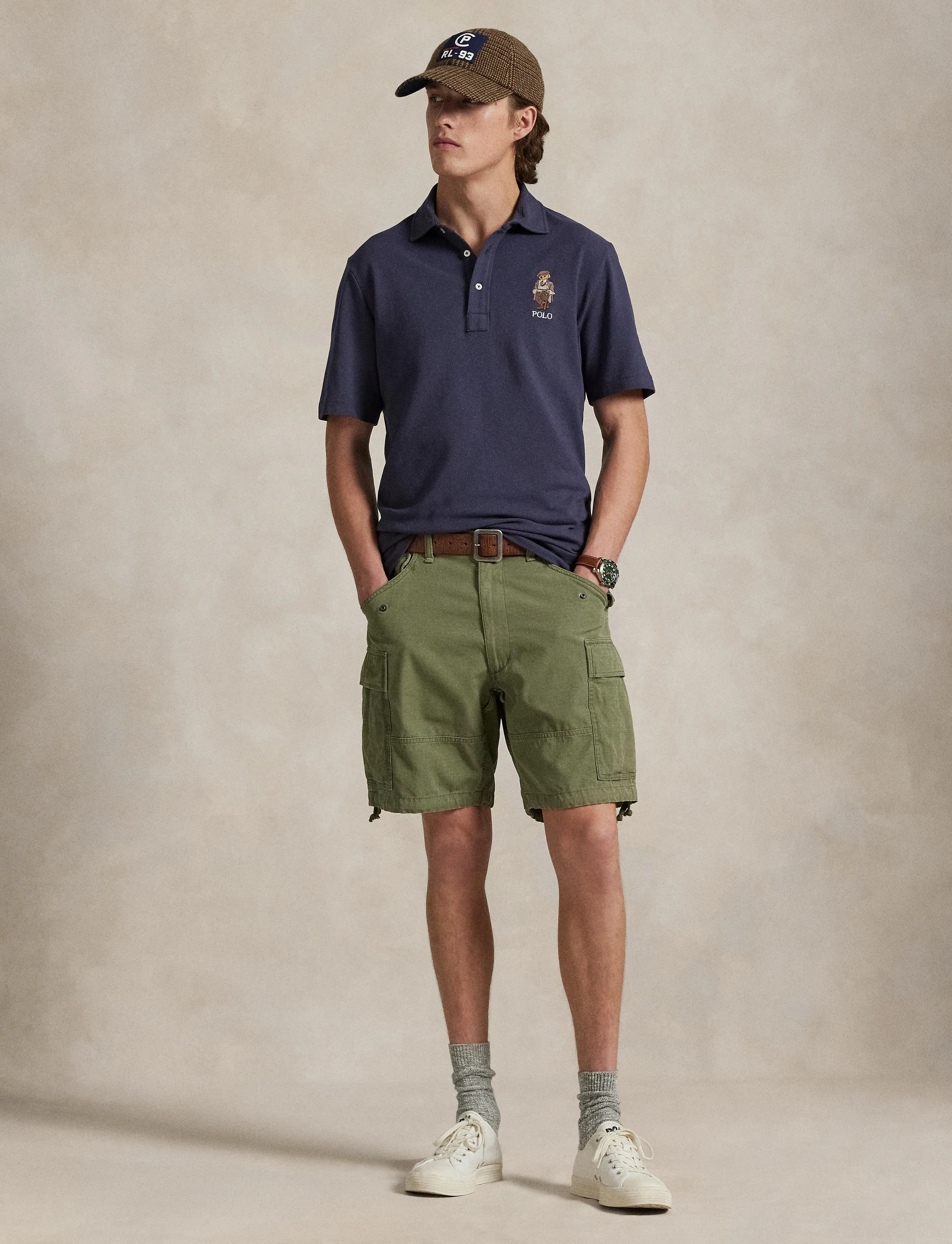 Polo Ralph Lauren Custom Slim Polo Bear Mesh Polo Shirt, Mænd, Polo Bear Poloshirt, Navy, Str: XS
