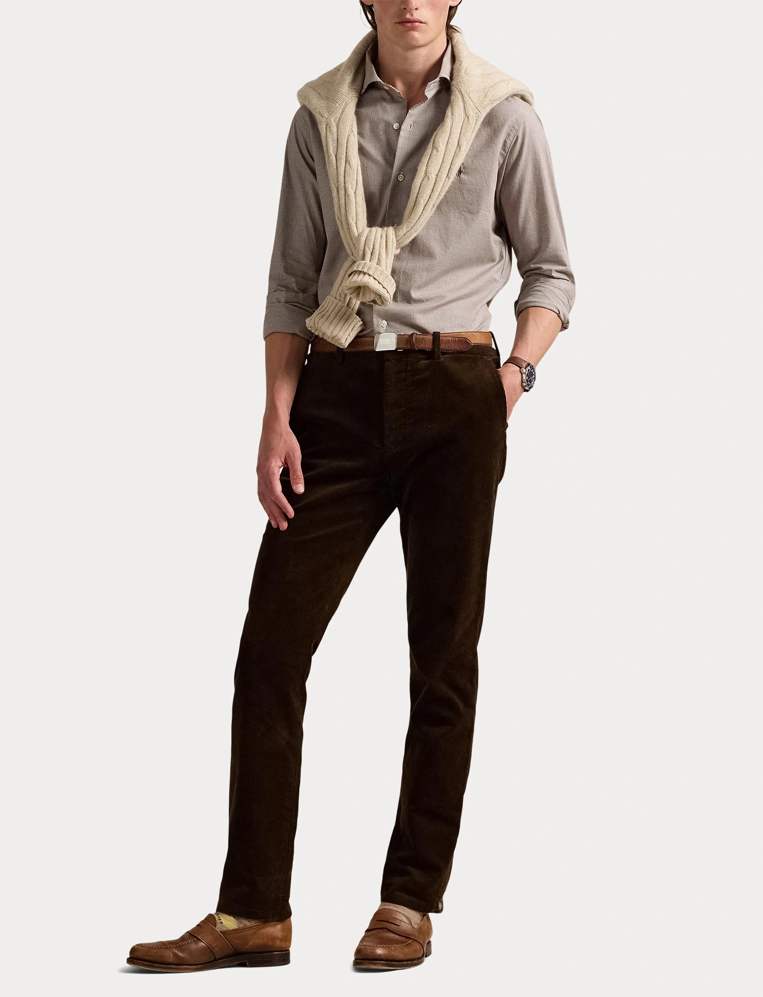Polo Ralph Lauren - Custom Fit Houndstooth Twill Shirt - 6942c cream brown - 4