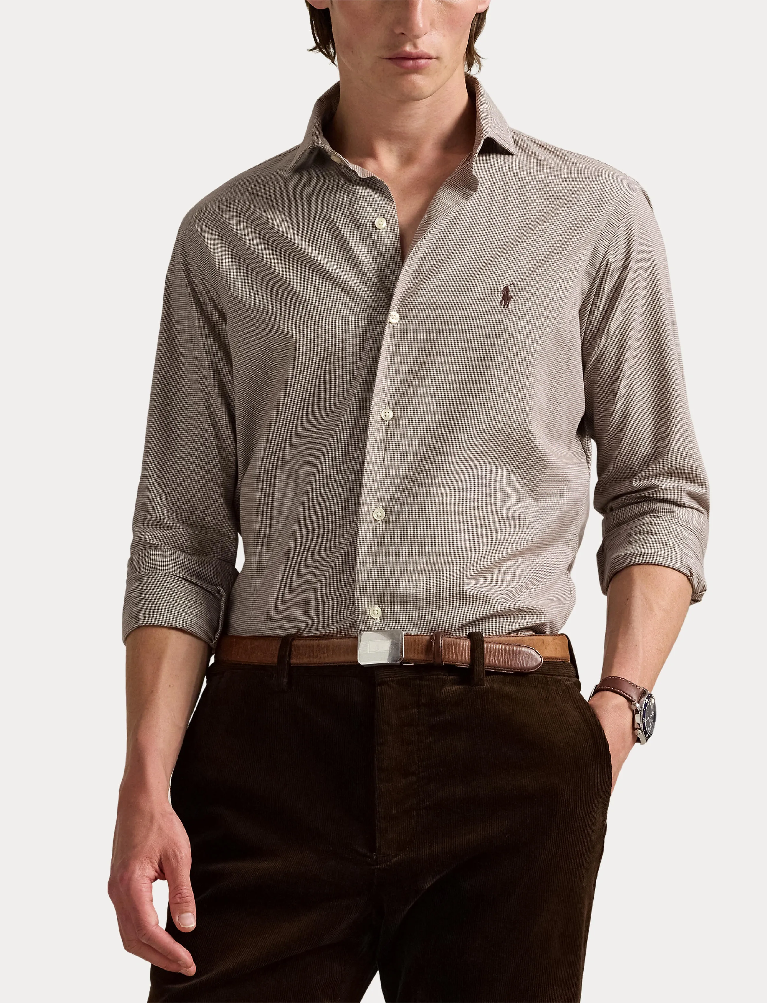 Polo Ralph Lauren - Custom Fit Houndstooth Twill Shirt - 6942c cream brown - 5