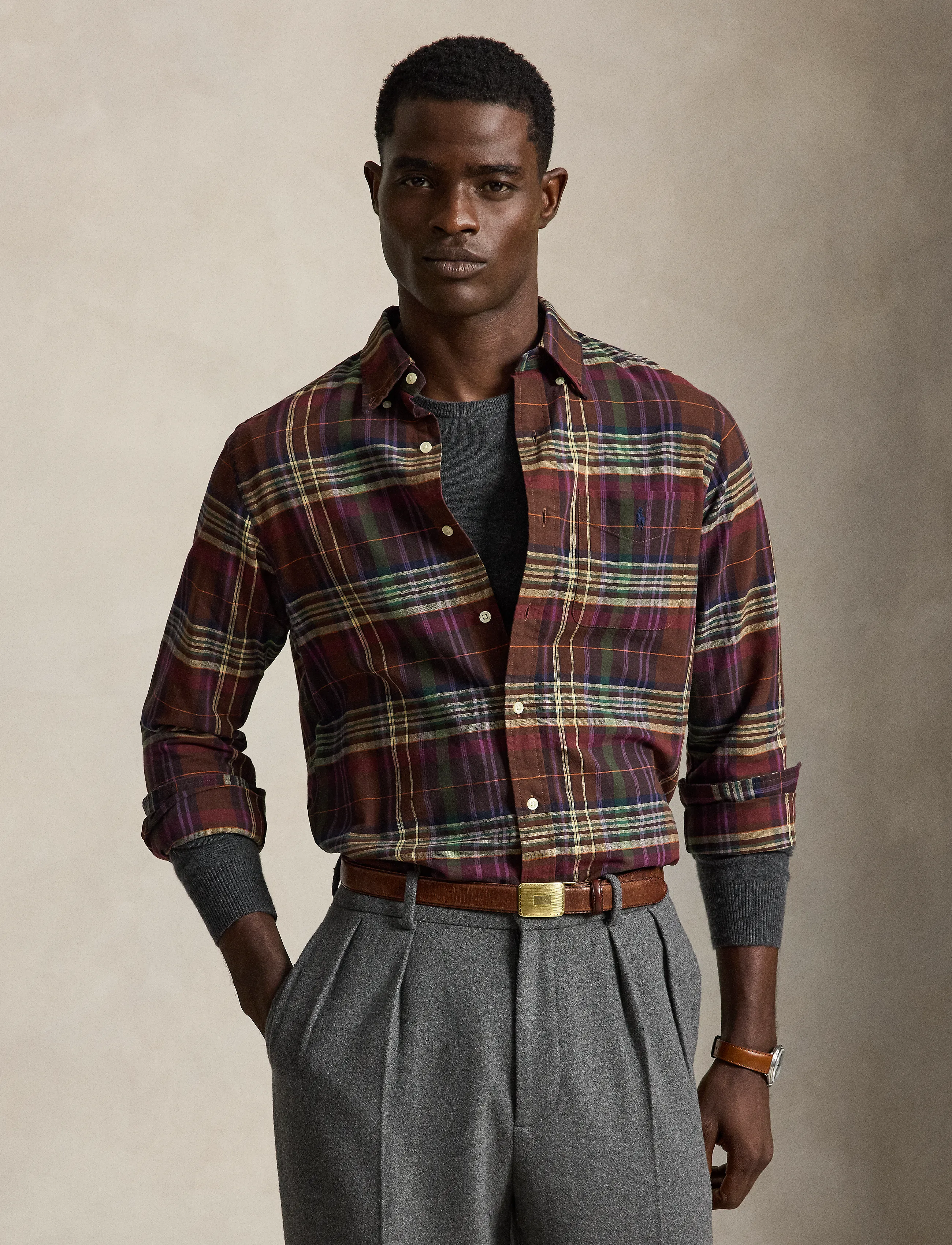 Polo Ralph Lauren Custom Fit Plaid Oxford Shirt - Ternede skjorter - 6890C BROWN GREEN / brown