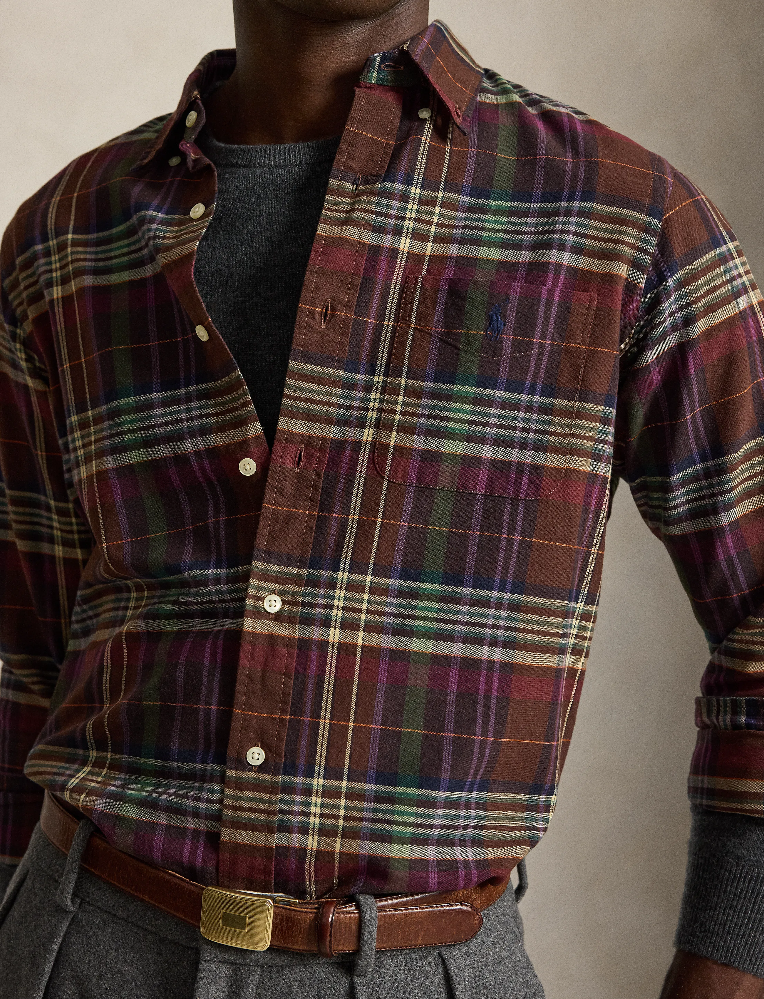Polo Ralph Lauren - Custom Fit Plaid Oxford Shirt - oxford skjorter - 6890c brown green - 4