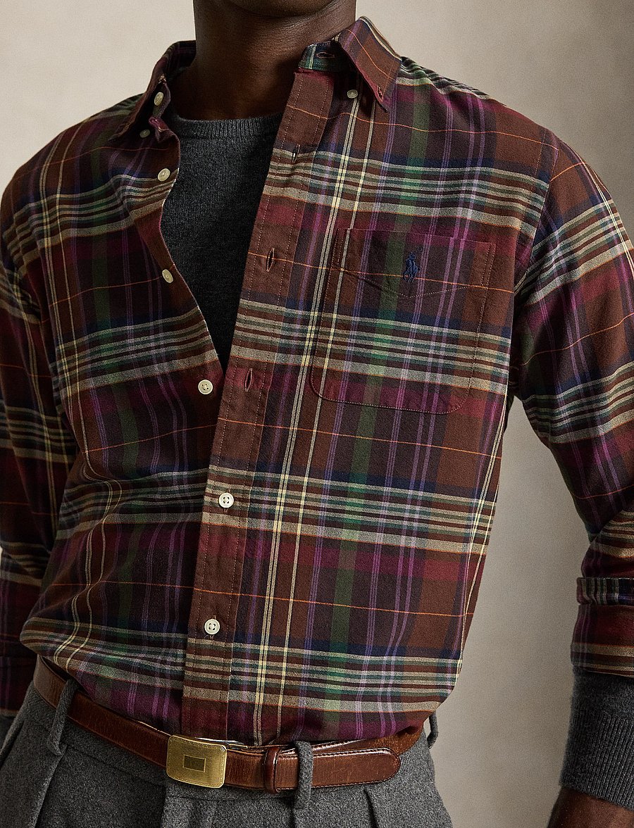 Polo Ralph Lauren - Custom Fit Plaid Oxford Shirt - oxford skjorter - 6890c brown green - 4