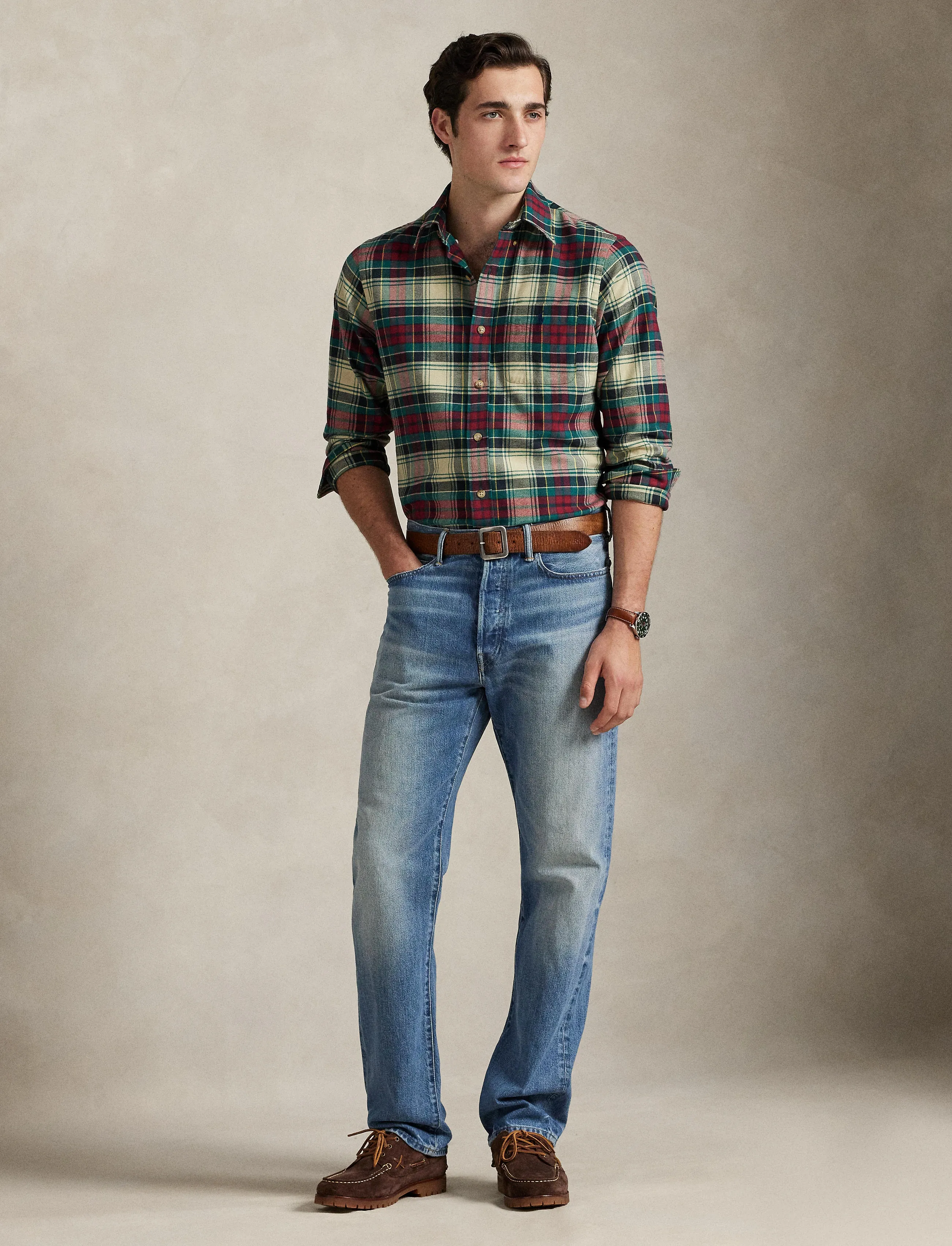 Polo Ralph Lauren Custom Fit Plaid Performance Shirt - Akcija - 6988 CREAM RED MU / multi