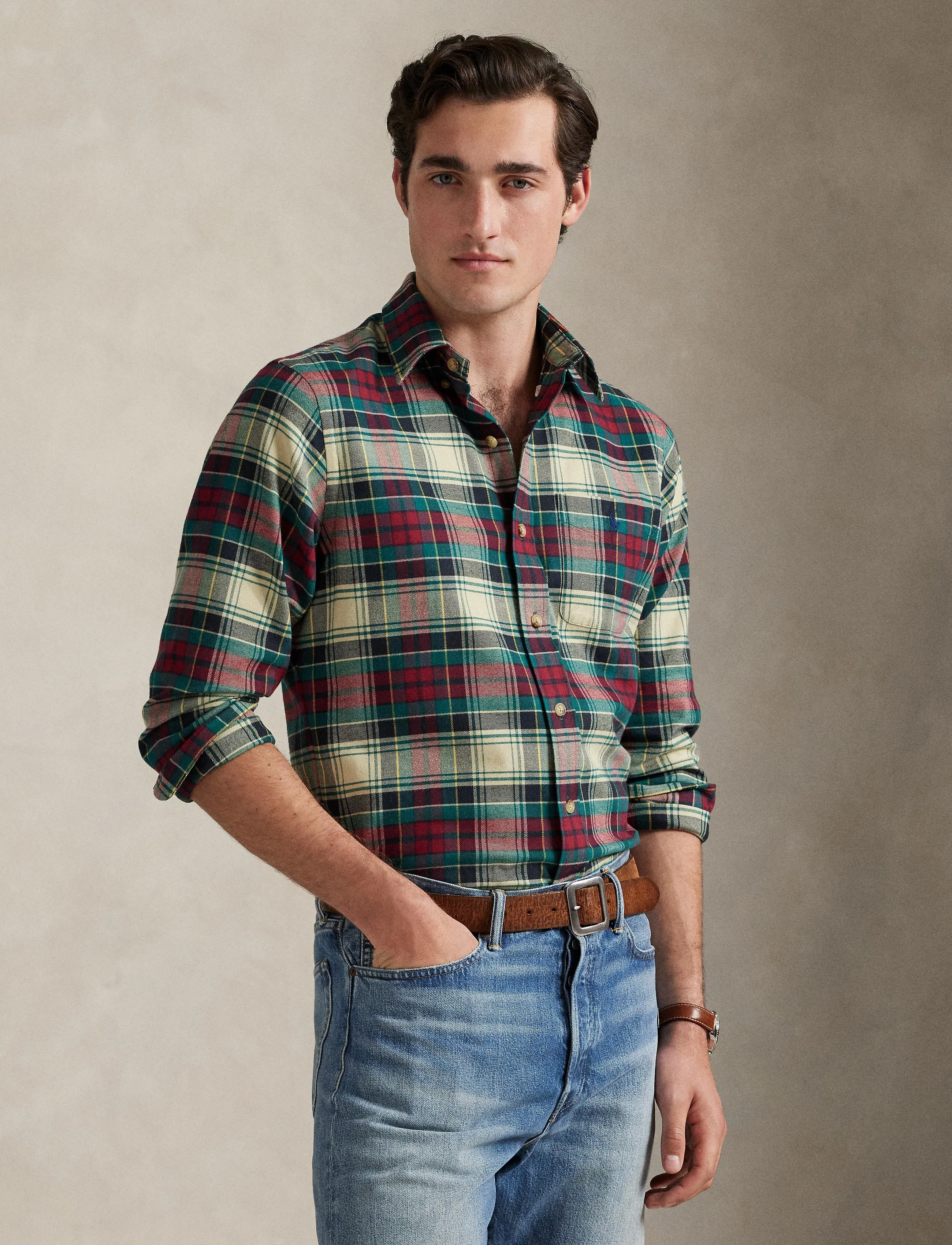 Polo Ralph Lauren - Custom Fit Plaid Performance Shirt - ternede skjorter - 6988 cream red mu - 3