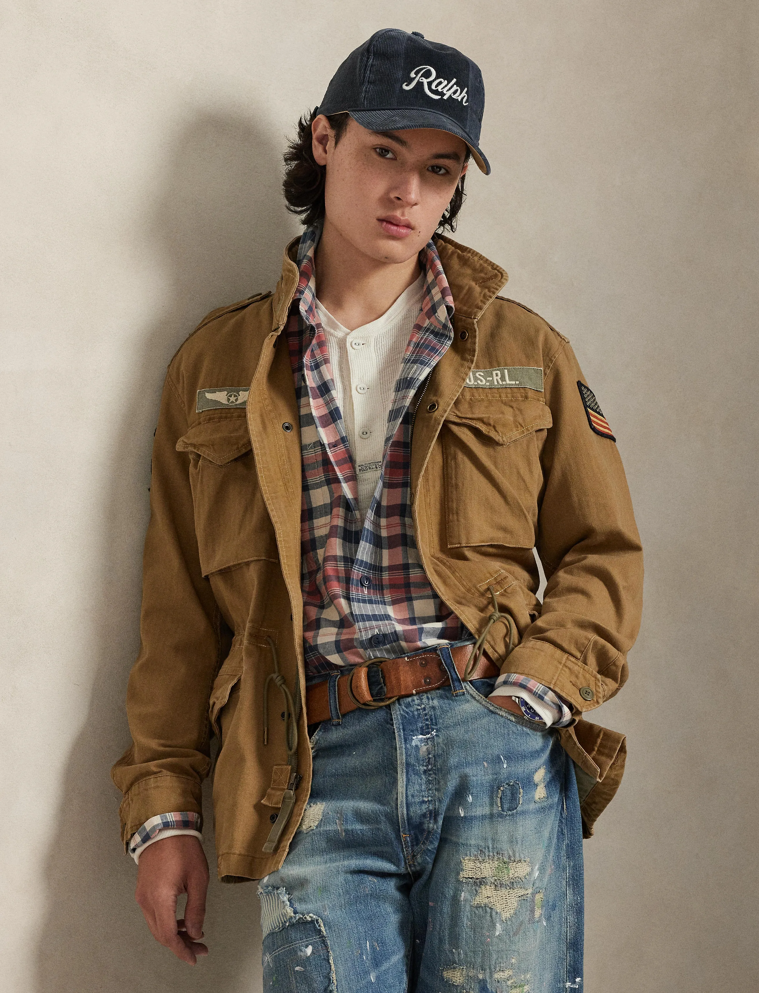 Polo Ralph Lauren 10/1 HERRINGBONE-WVN-JACKET - Kampagne - SANDSURF W/ PATCH / brown