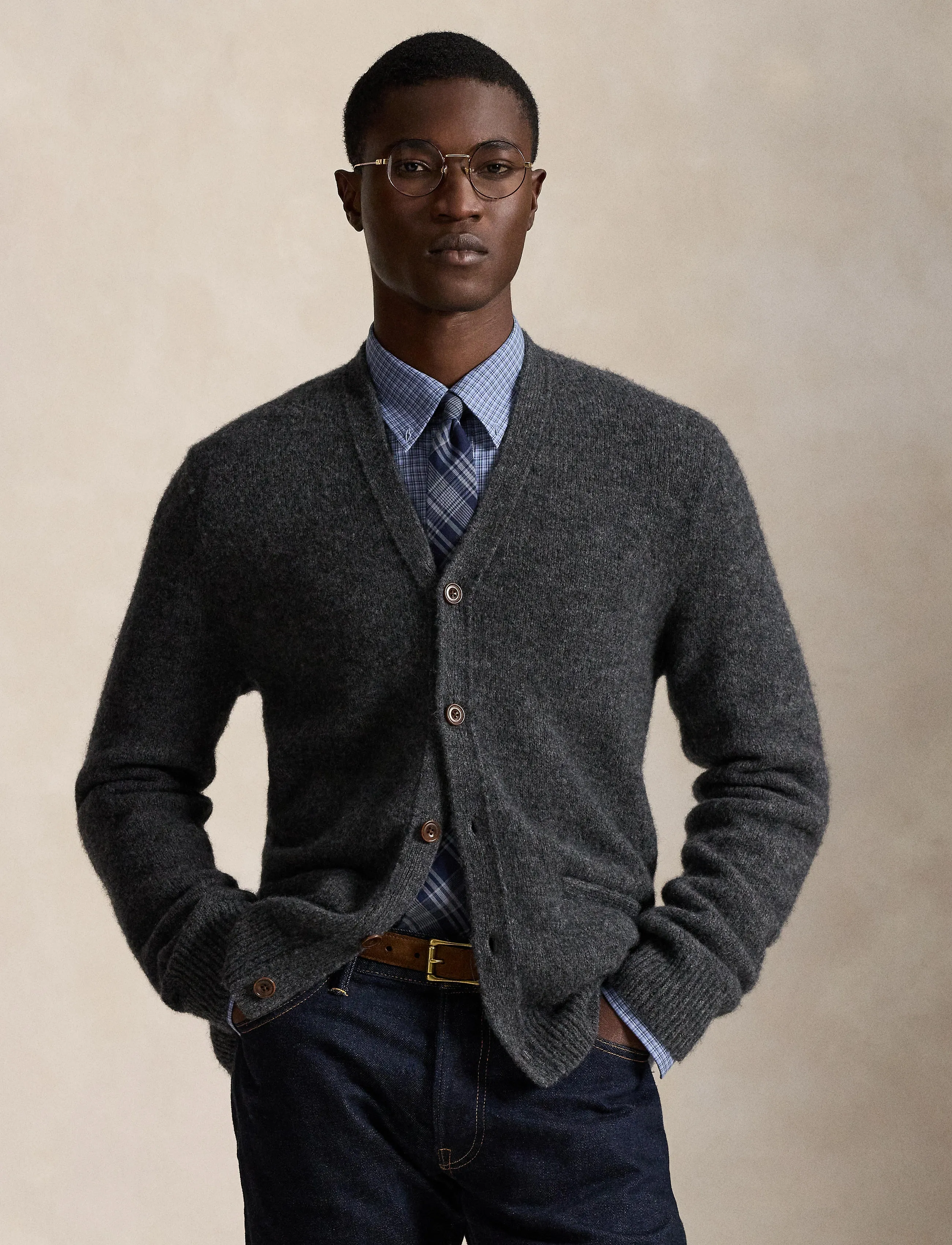 Polo Ralph Lauren Suede-Patch Wool-Blend Cardigan, XL, Grey, Strik > Cardigans, Herre