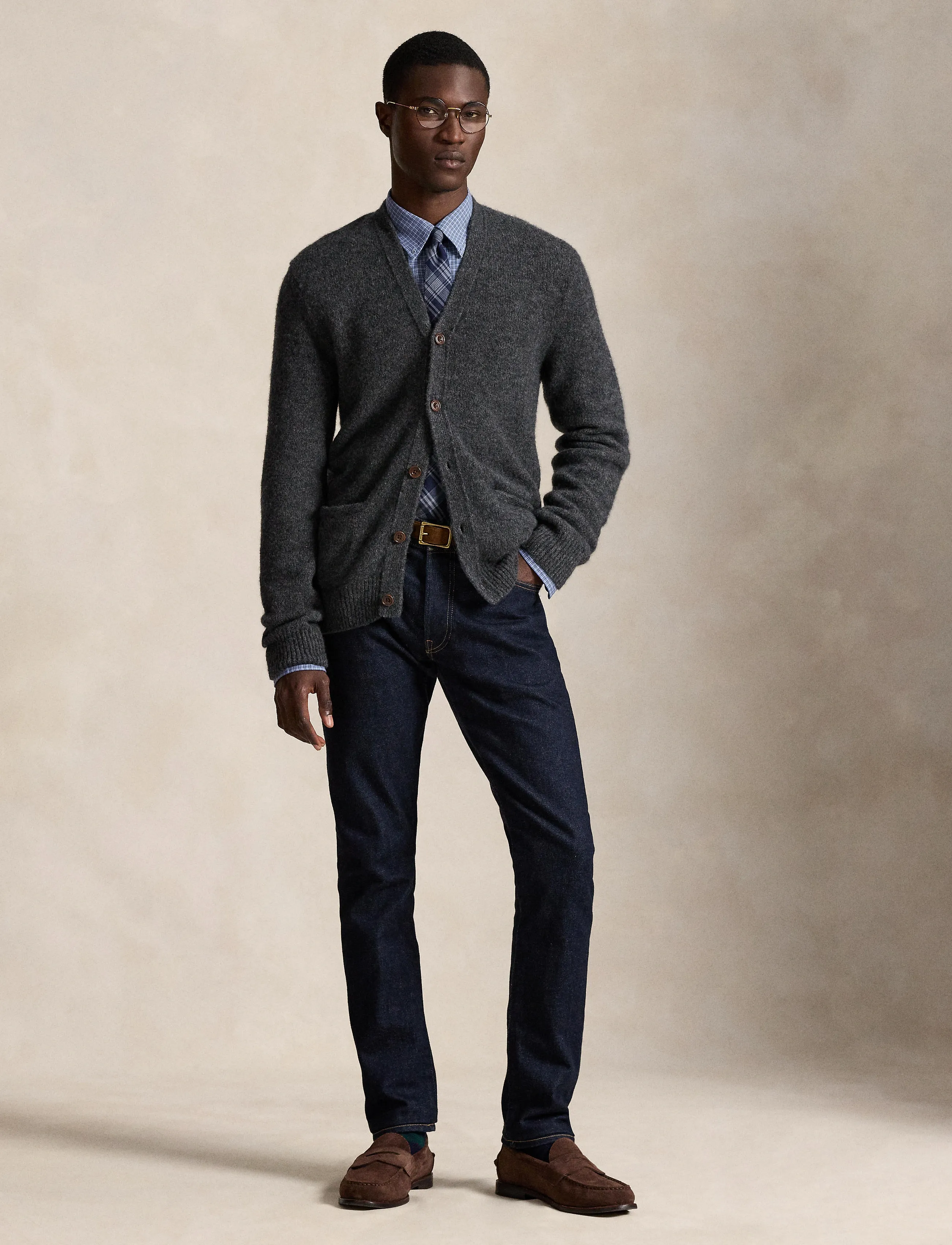 Polo Ralph Lauren - Suede-Patch Wool-Blend Cardigan - neuletakit - static grey heath - 3
