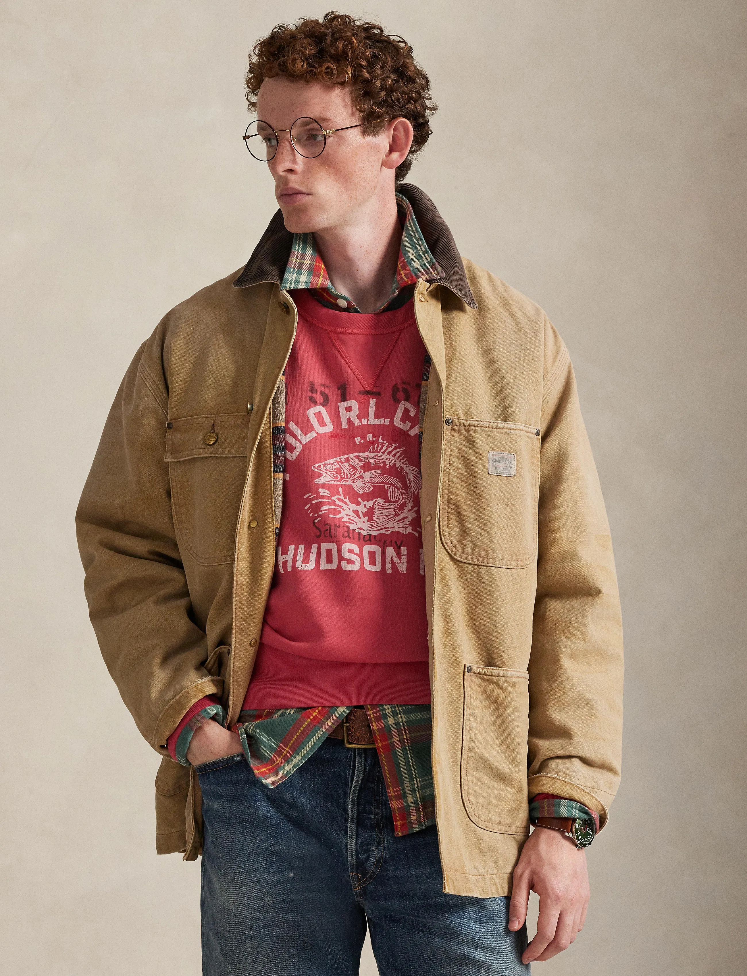 Polo Ralph Lauren Polo Country Canvas Utility Jacket, L, Beige, Denim > Unlined Denim Jackets, Herre