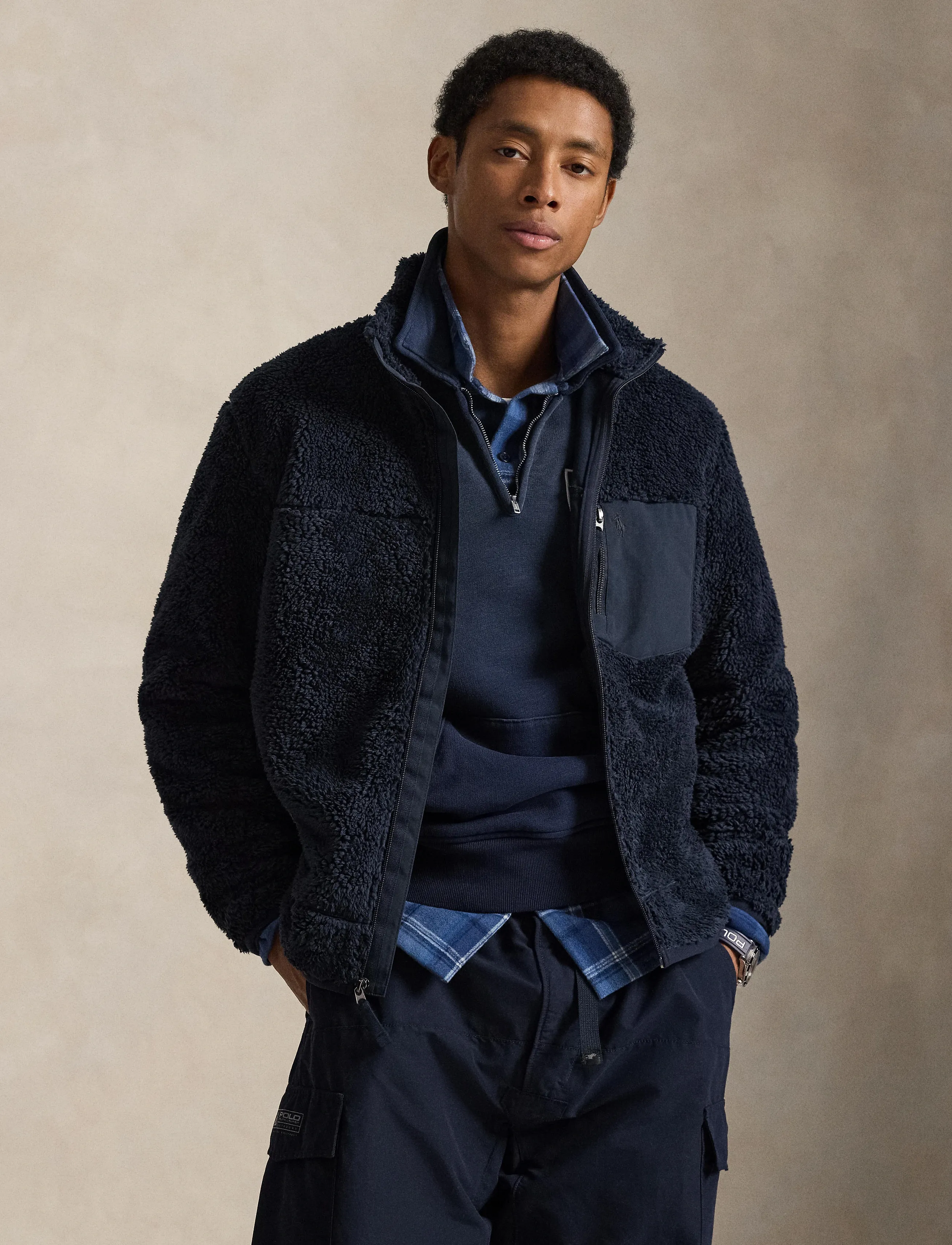 Polo Ralph Lauren Pile Fleece Hybrid Jacket, S, Sweatshirts & Hoodies, Marineblau - Fleeces, Männerswear