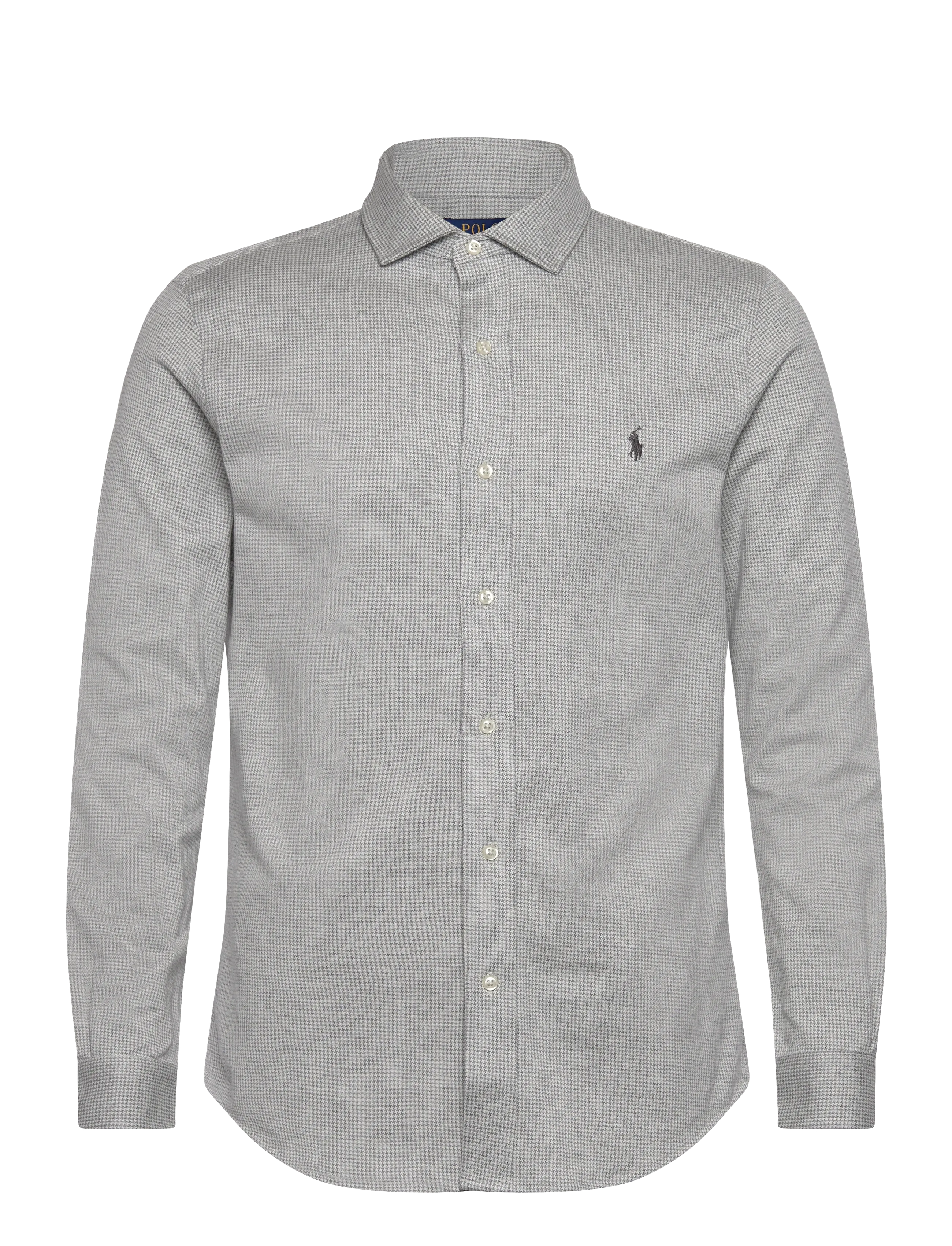 Polo Ralph Lauren Houndstooth Jersey Spread-Collar Shirt - Polo Ralph Lauren - ANTIQUE CREAM PUP / grey