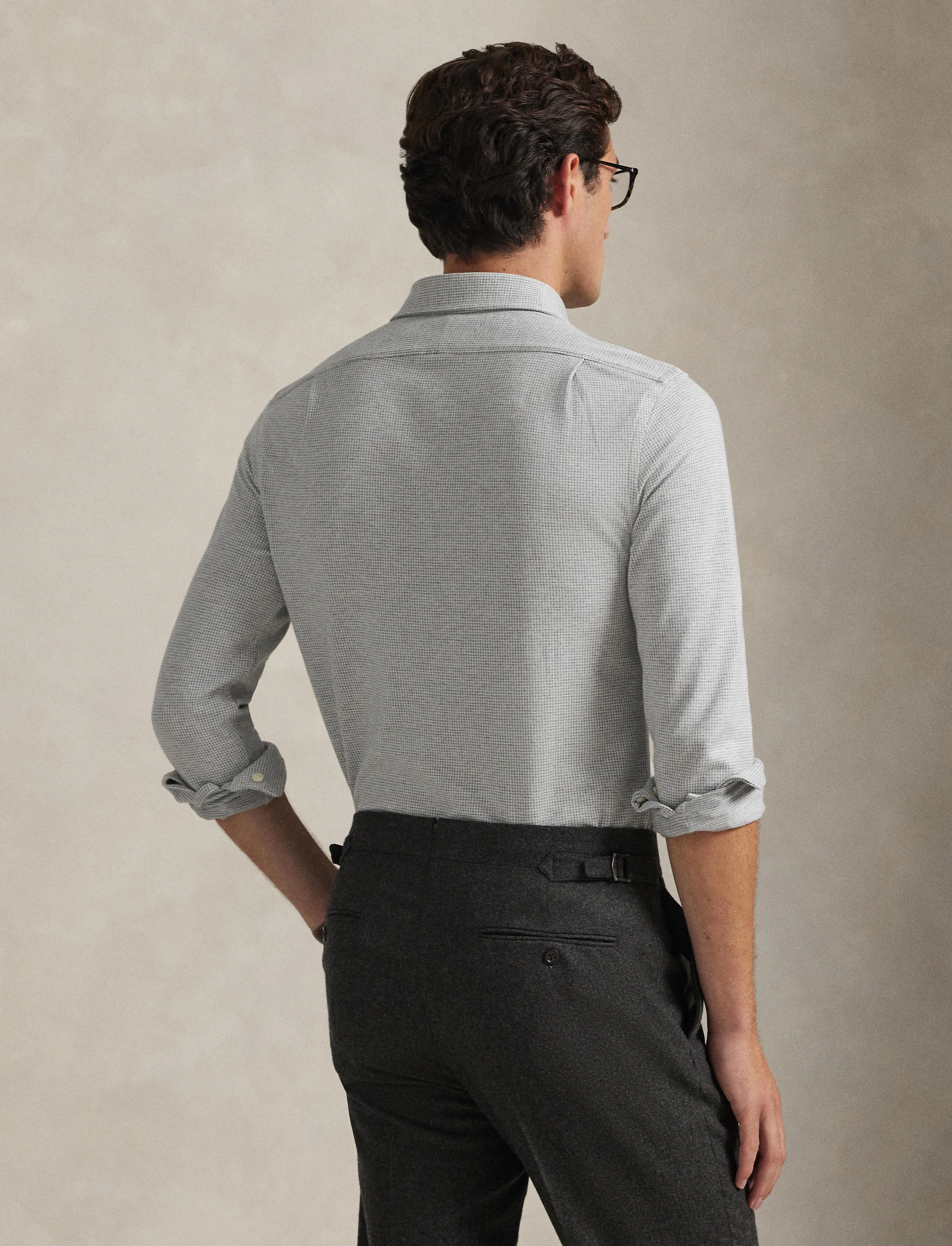 Polo Ralph Lauren - Houndstooth Jersey Spread-Collar Shirt - casual skjortor - antique cream pup - 3