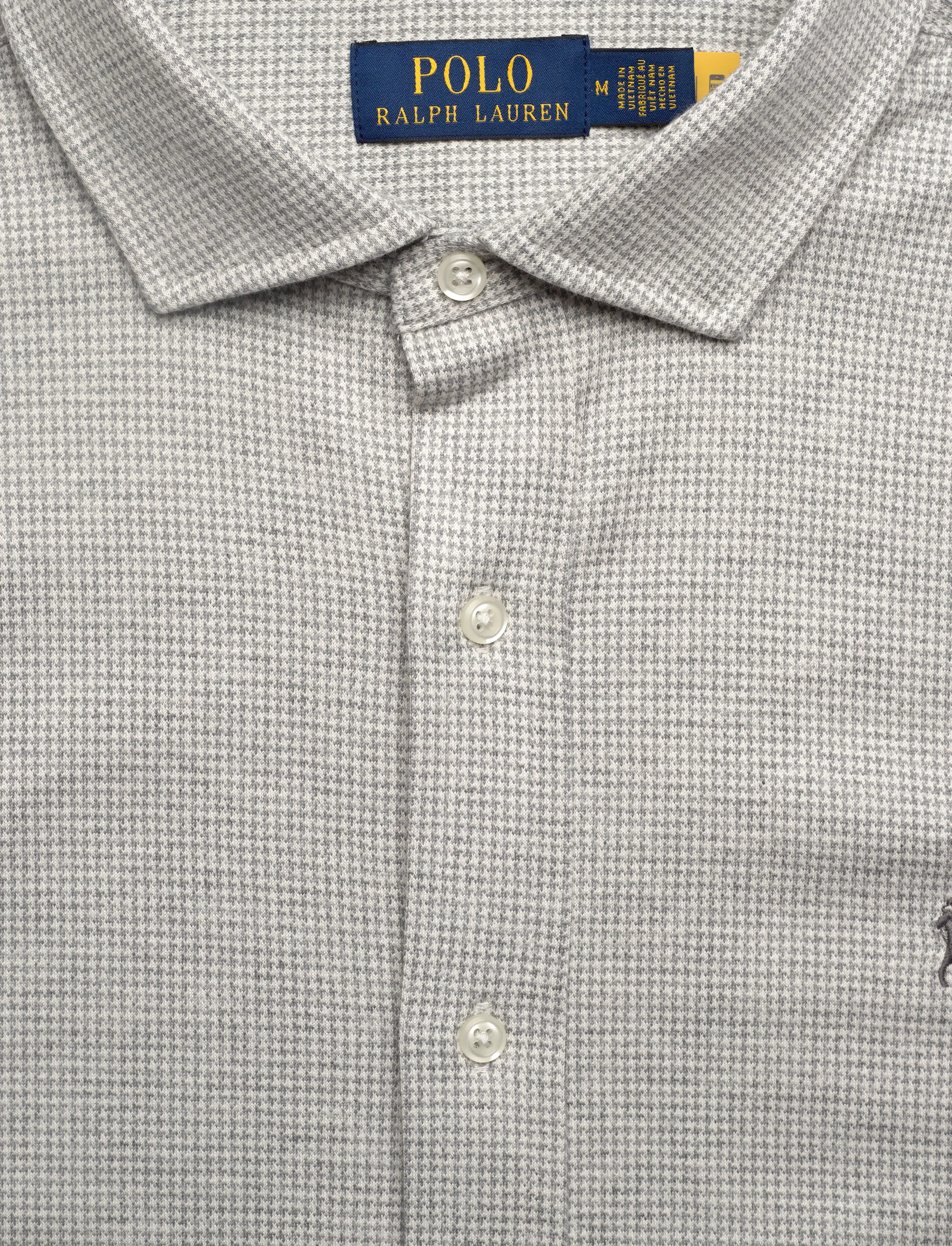 Polo Ralph Lauren - Houndstooth Jersey Spread-Collar Shirt - casual skjortor - antique cream pup - 5