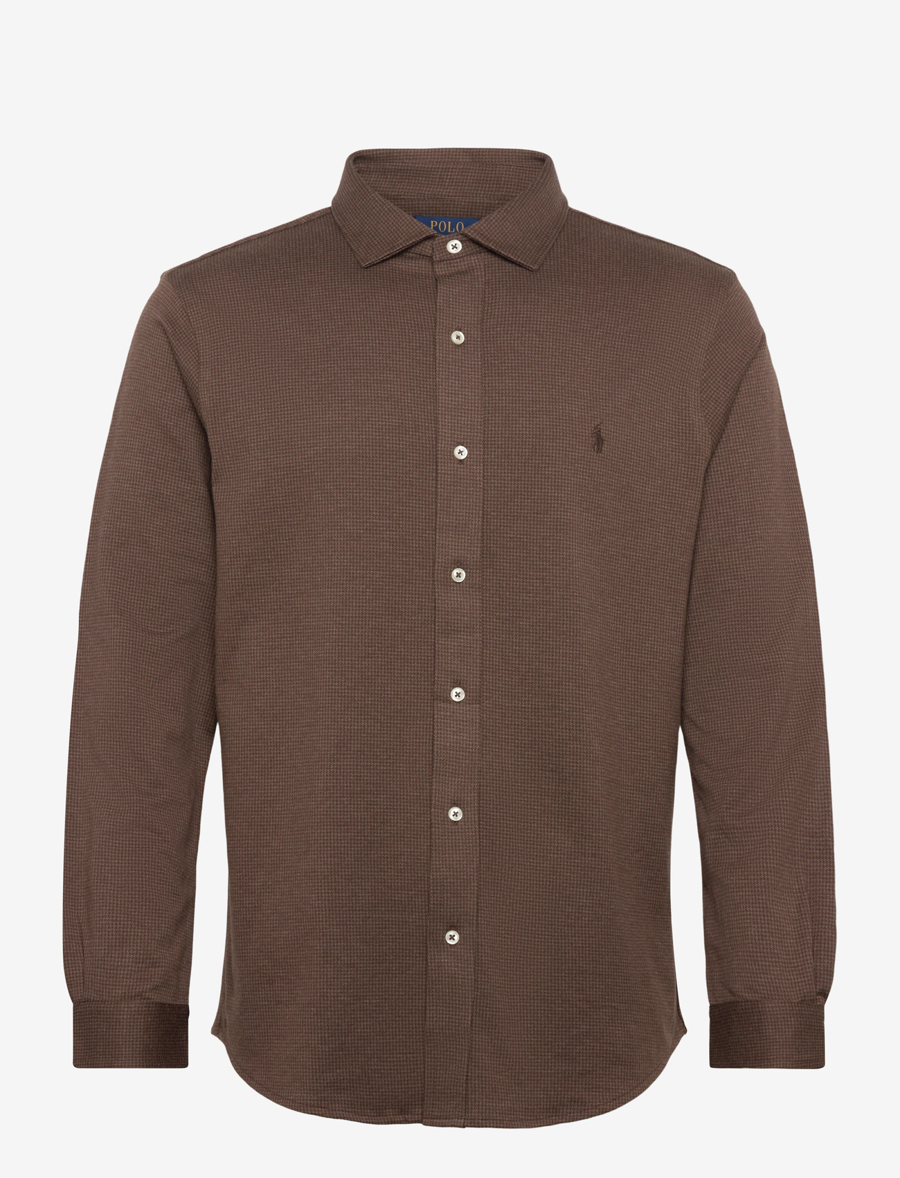 Polo Ralph Lauren - Houndstooth Jersey Spread-Collar Shirt - basic skjorter - nutmeg brown hthr - 0