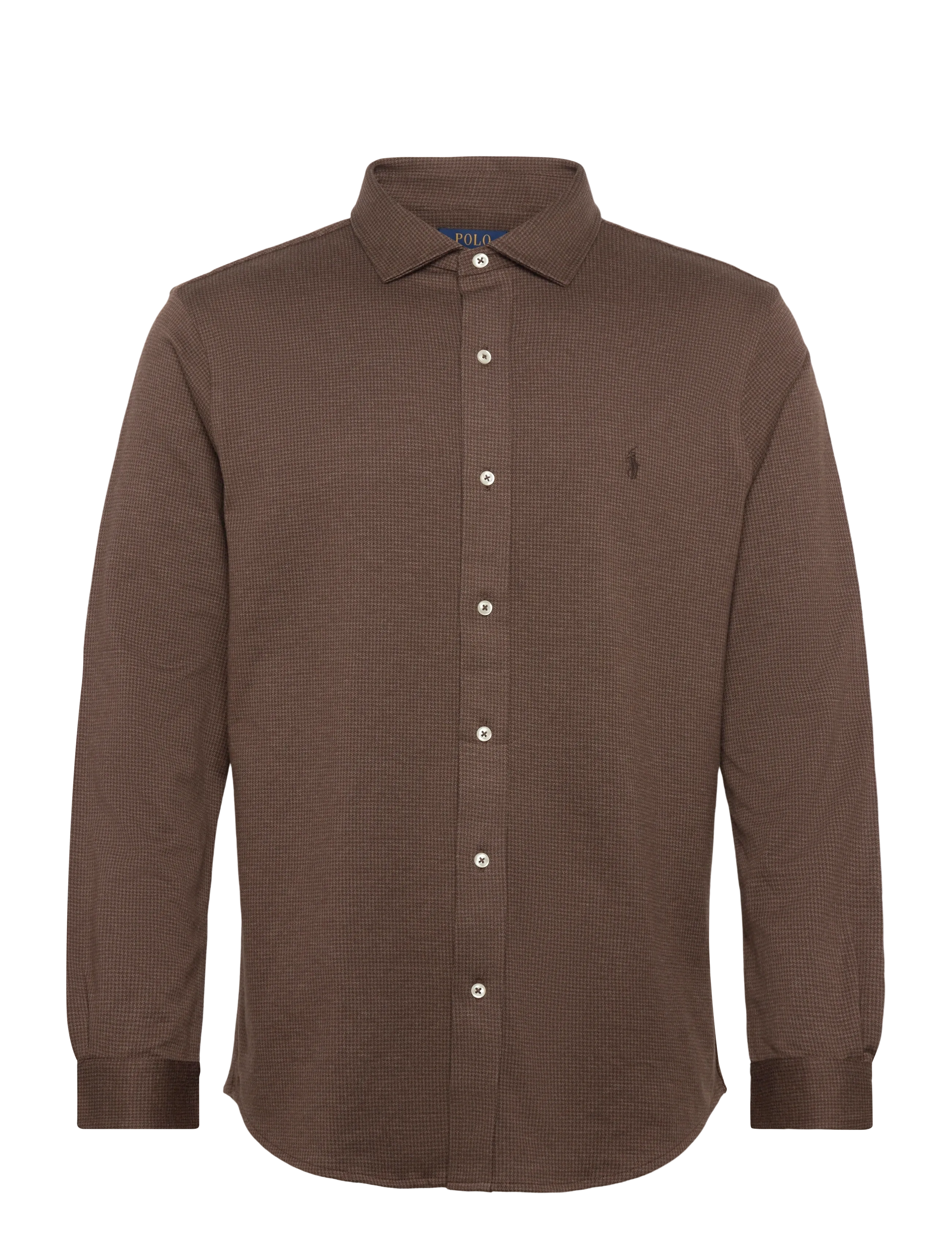 Polo Ralph Lauren Houndstooth Jersey Spread-Collar Shirt - Särgid - NUTMEG BROWN HTHR / brown