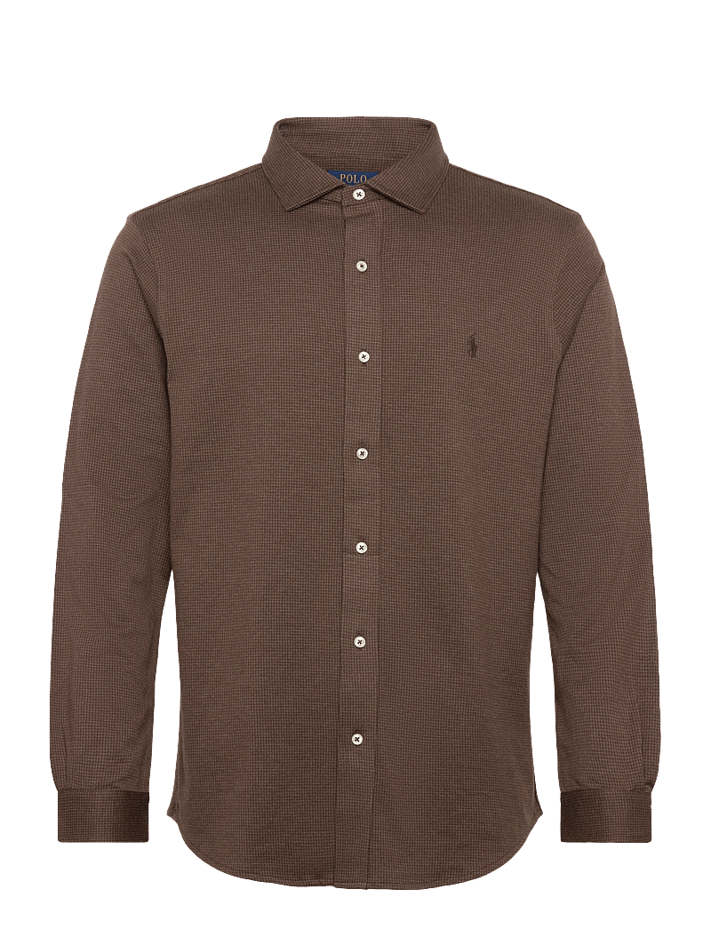 Polo Ralph Lauren - Houndstooth Jersey Spread-Collar Shirt - basic skjorter - nutmeg brown hthr - 0