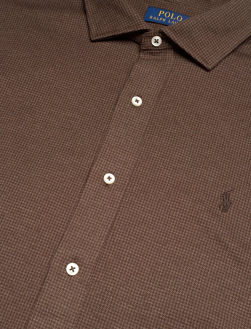 Polo Ralph Lauren - Houndstooth Jersey Spread-Collar Shirt - basic skjorter - nutmeg brown hthr - 3