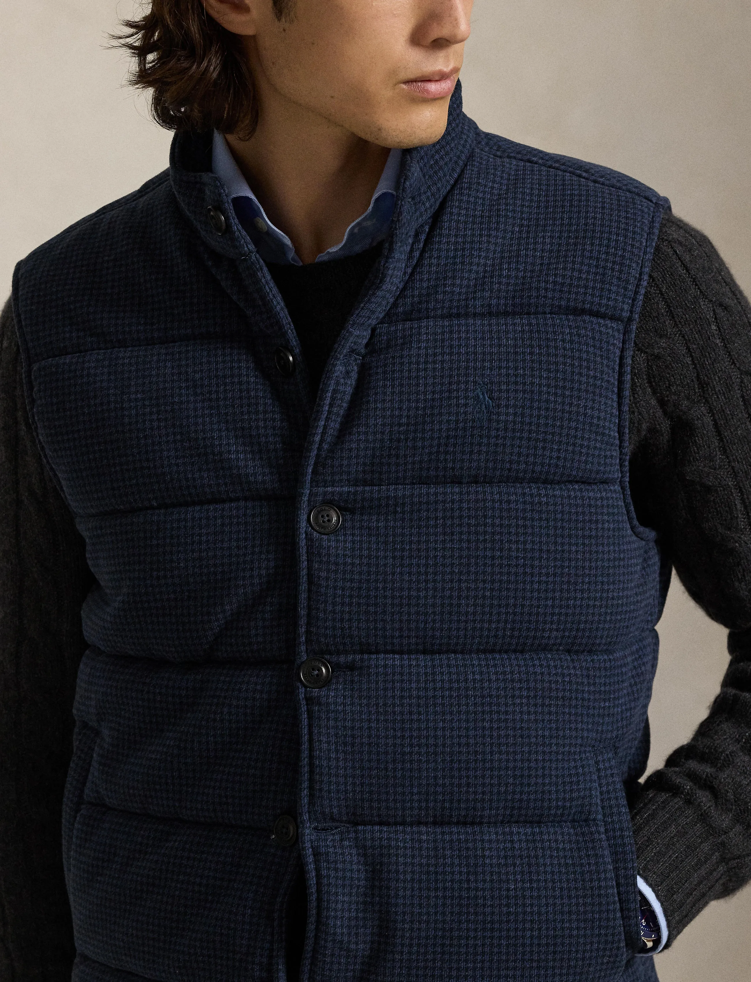Polo Ralph Lauren - Houndstooth-Print Estate-Rib Vest - kamizelki - winter navy htr/d - 4