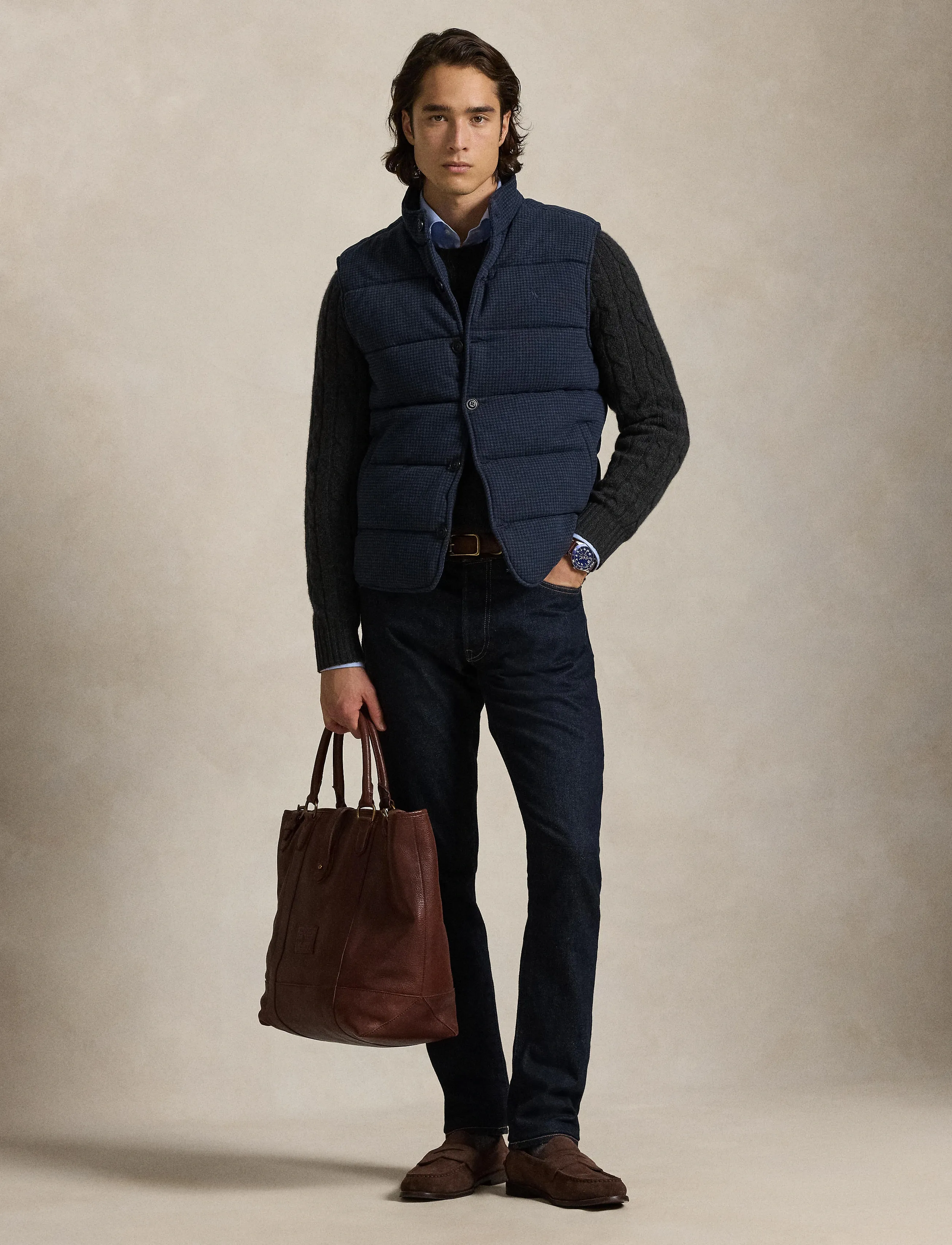 Polo Ralph Lauren - Houndstooth-Print Estate-Rib Vest - kamizelki - winter navy htr/d - 5