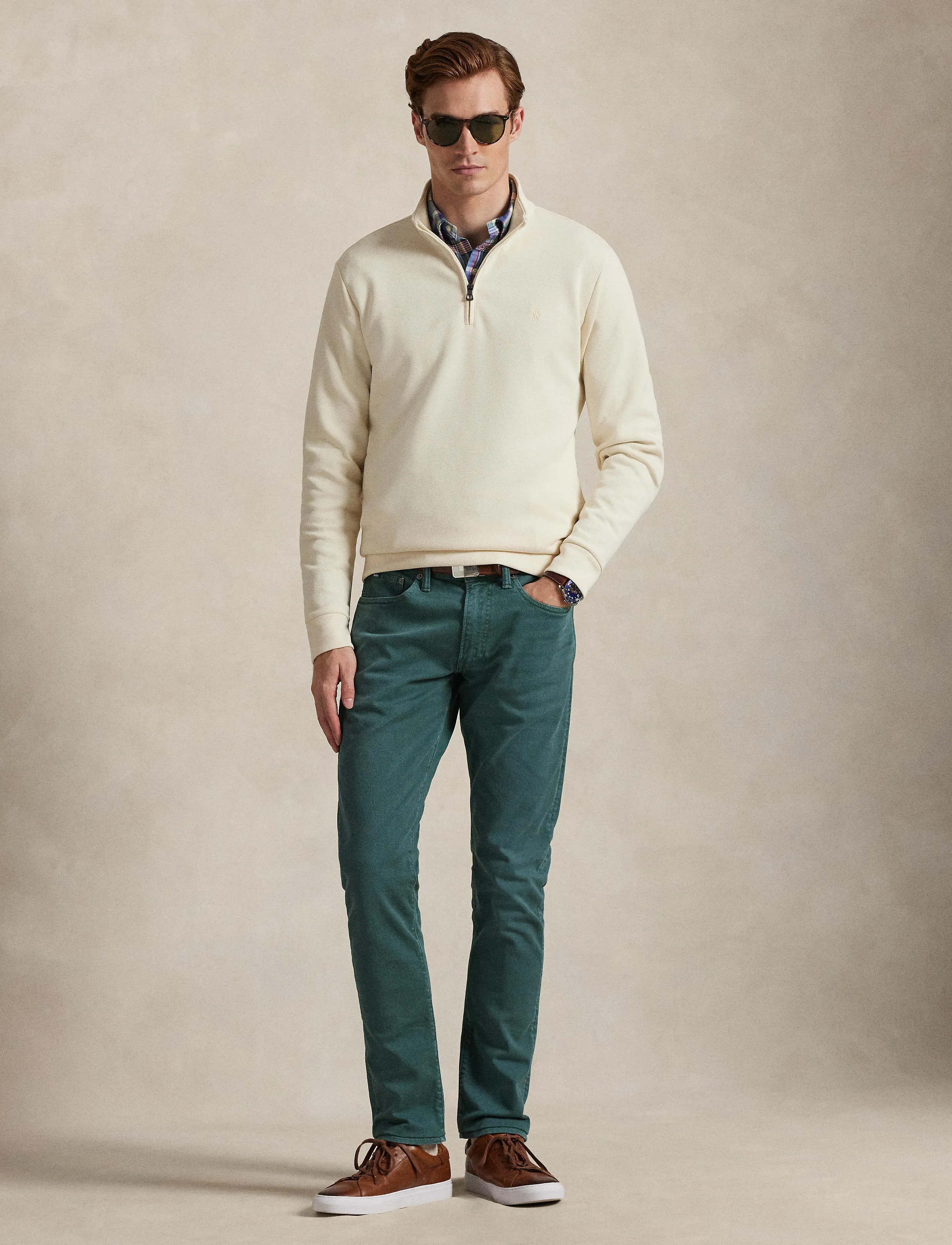 Polo Ralph Lauren Double-Knit Mockneck Pullover, XXL, Cream, Strik > Trøjer Med Halv Lynlås, Herre