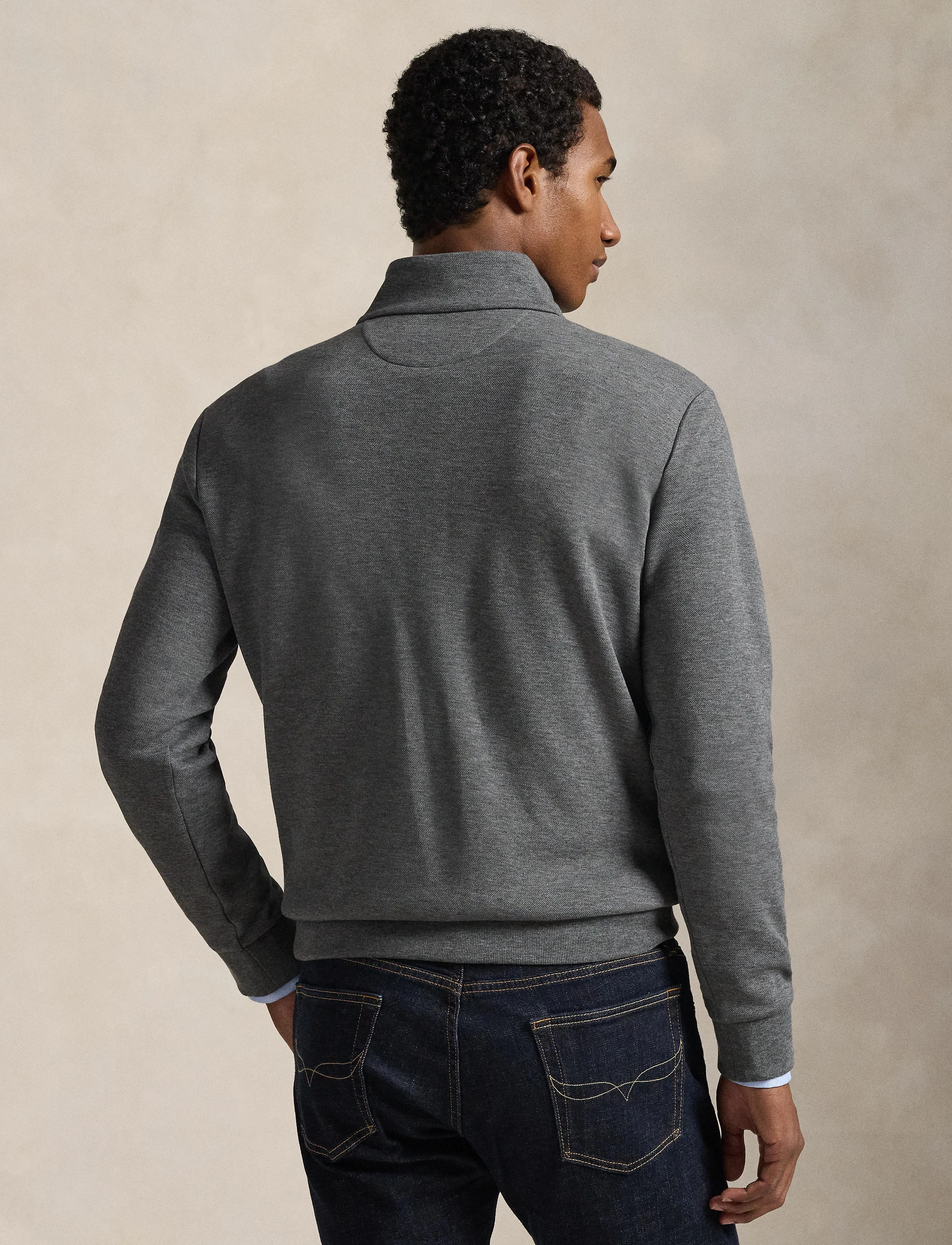 Polo Ralph Lauren Double-Knit Mockneck Pullover, Mænd, Kvart Lynlås Pullover, Grå, Str: XS