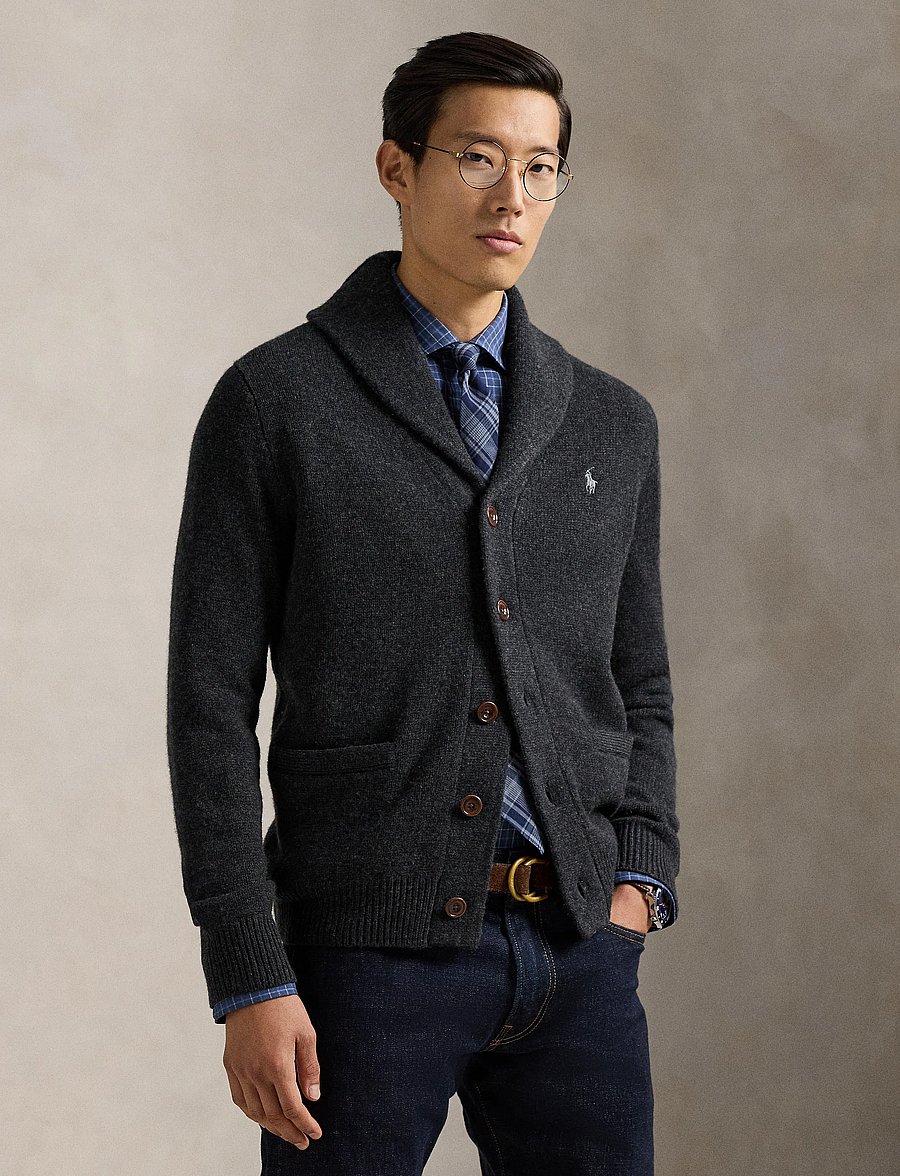 Polo Ralph Lauren - Wool-Cashmere Shawl-Collar Cardigan - dark granite heat - 0