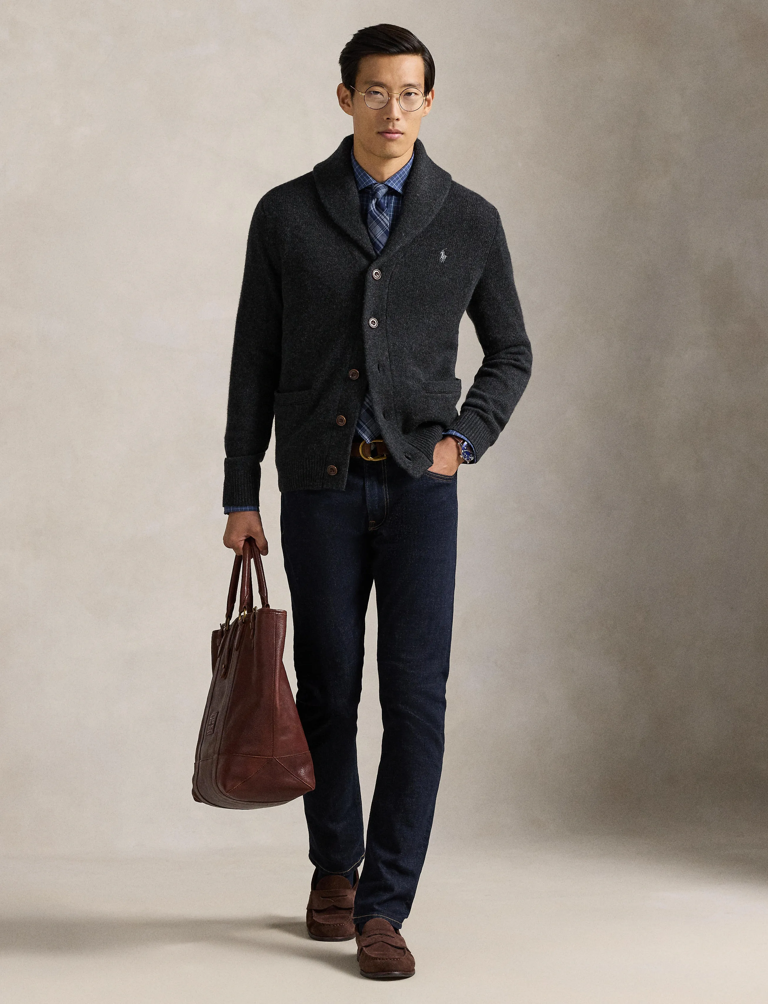 Polo Ralph Lauren - Wool-Cashmere Shawl-Collar Cardigan - dark granite heat - 3