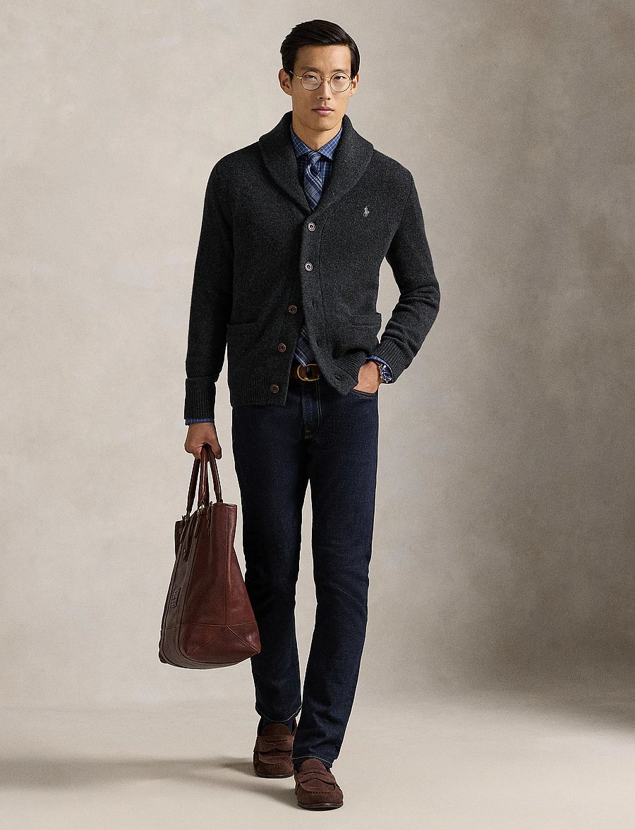 Polo Ralph Lauren - Wool-Cashmere Shawl-Collar Cardigan - dark granite heat - 3