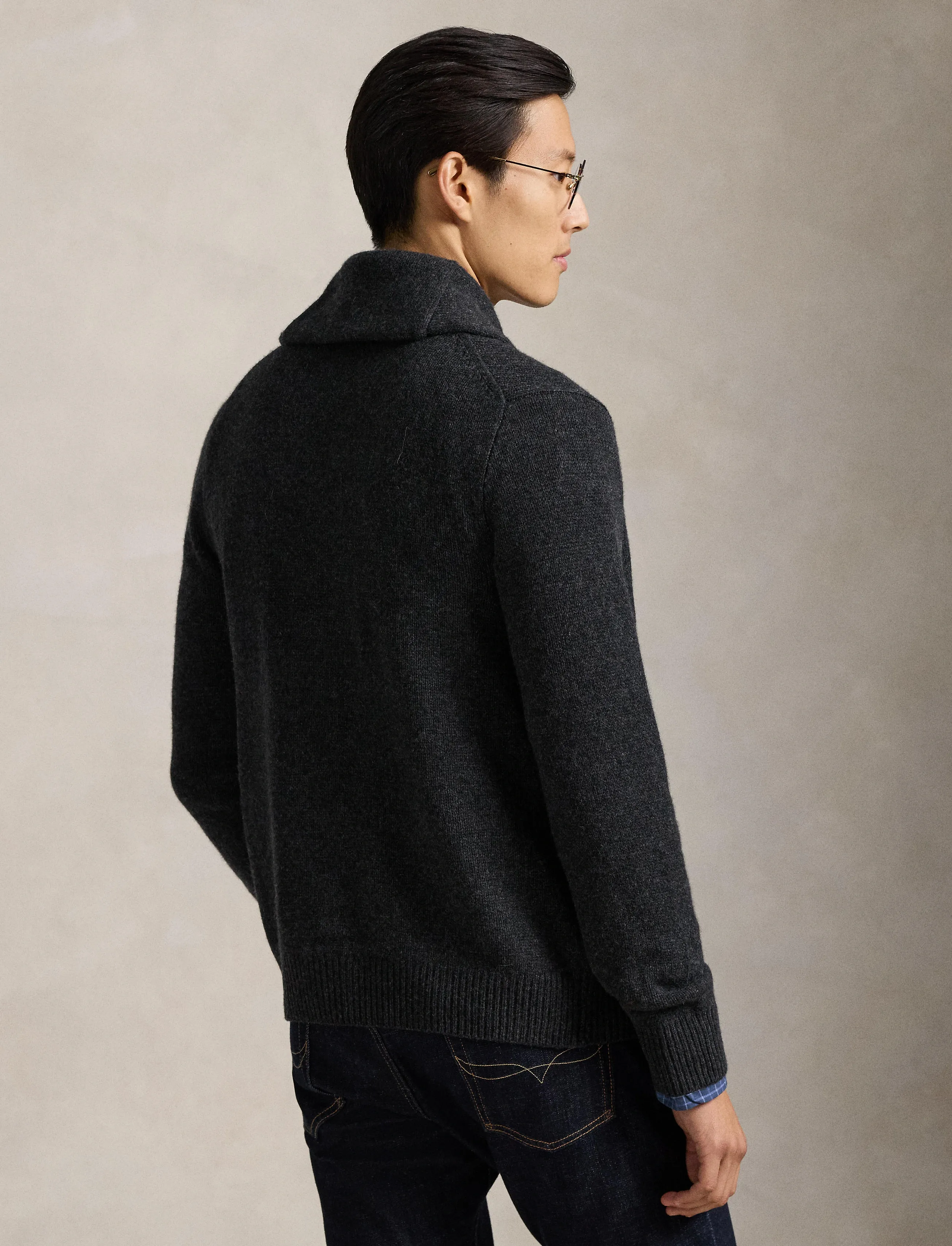 Polo Ralph Lauren - Wool-Cashmere Shawl-Collar Cardigan - dark granite heat - 5