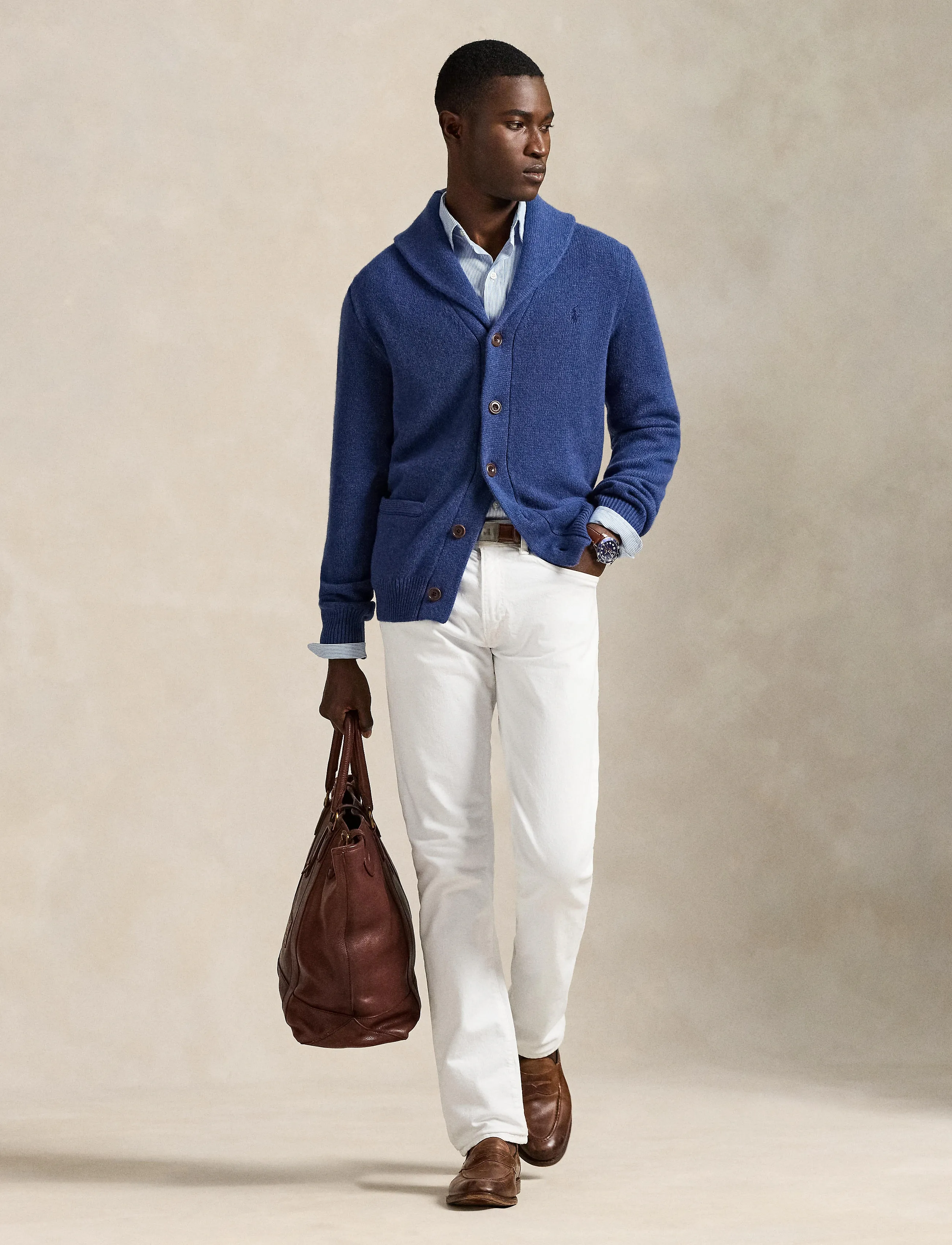 Polo Ralph Lauren - Wool-Cashmere Shawl-Collar Cardigan - rustic navy heath - 3
