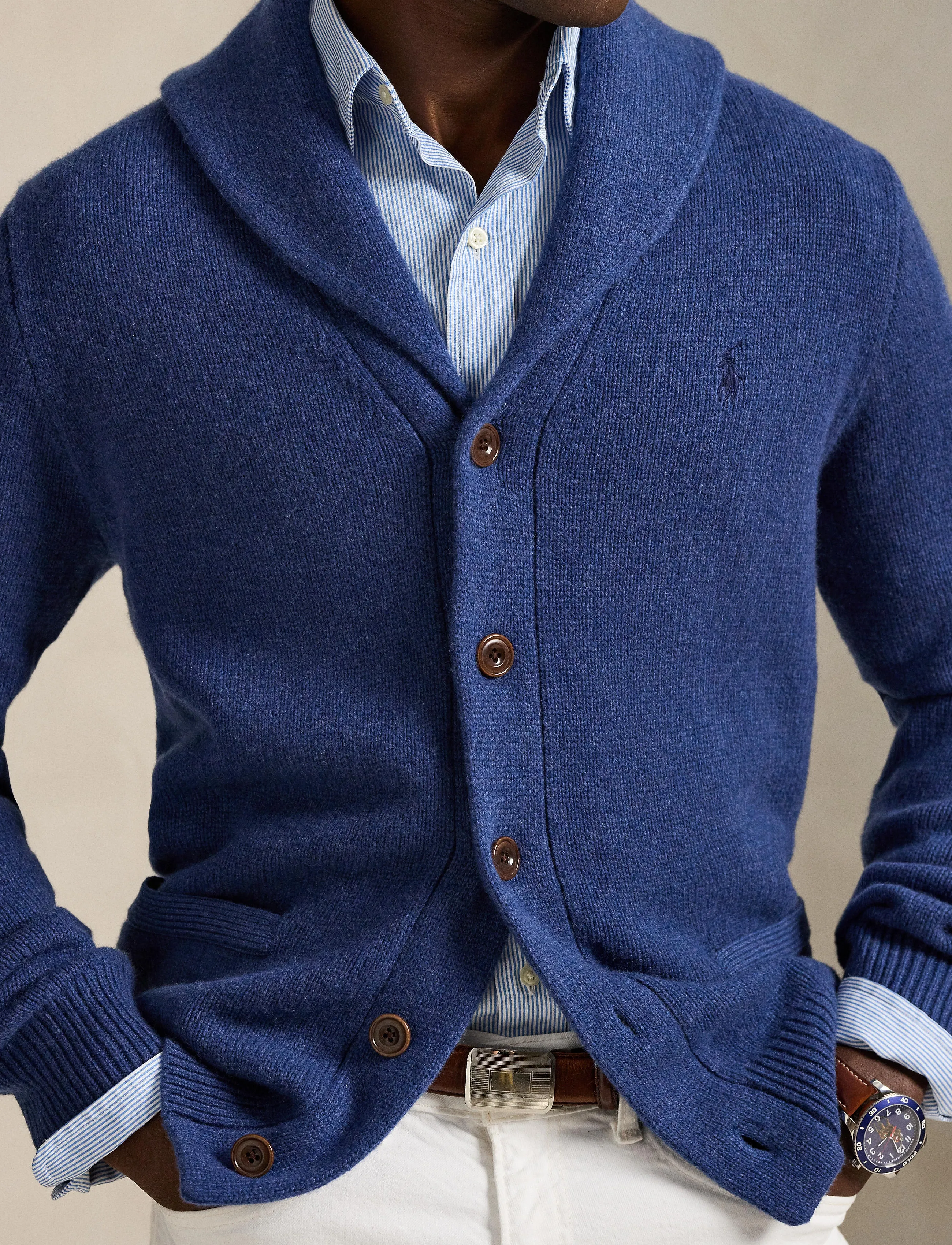 Polo Ralph Lauren - Wool-Cashmere Shawl-Collar Cardigan - rustic navy heath - 4