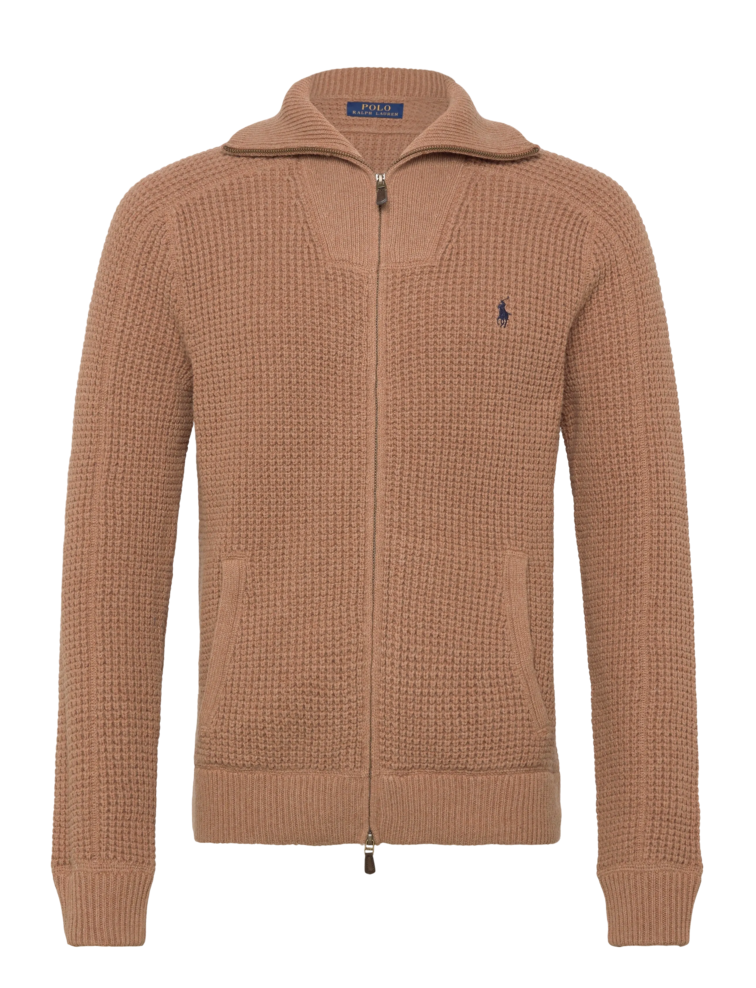 Polo Ralph Lauren Waffle-Knit Wool-Cotton Full-Zip Sweater - Half zip-tröjor - BROWN SUGAR MELAN / beige