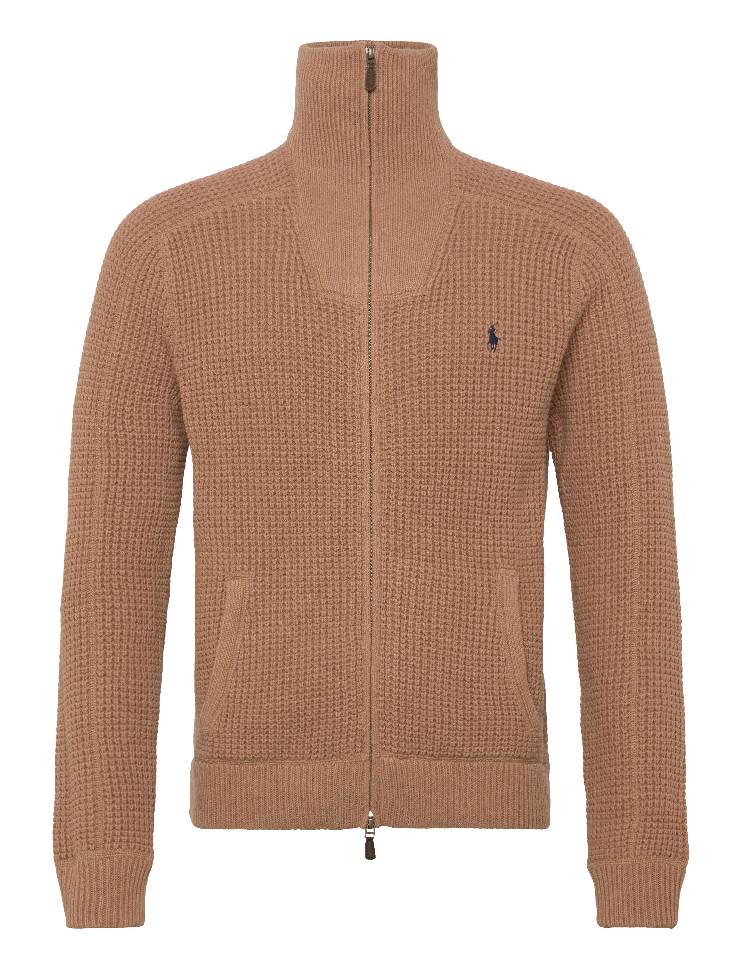Polo Ralph Lauren - Waffle-Knit Wool-Cotton Full-Zip Sweater - half zip - brown sugar melan - 3