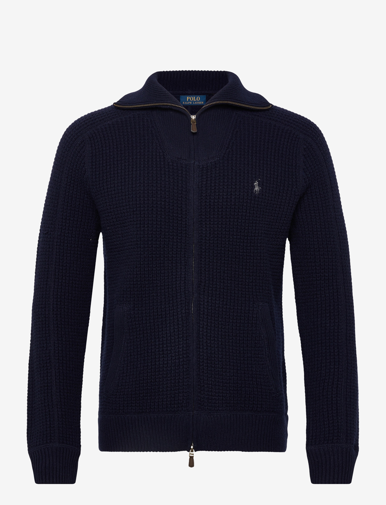 Polo Ralph Lauren - Waffle-Knit Wool-Cotton Full-Zip Sweater - half zip-trøjer - hunter navy - 0