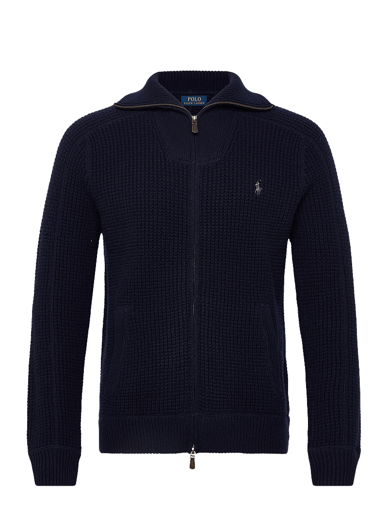 Polo Ralph Lauren - Waffle-Knit Wool-Cotton Full-Zip Sweater - half zip-trøjer - hunter navy - 0