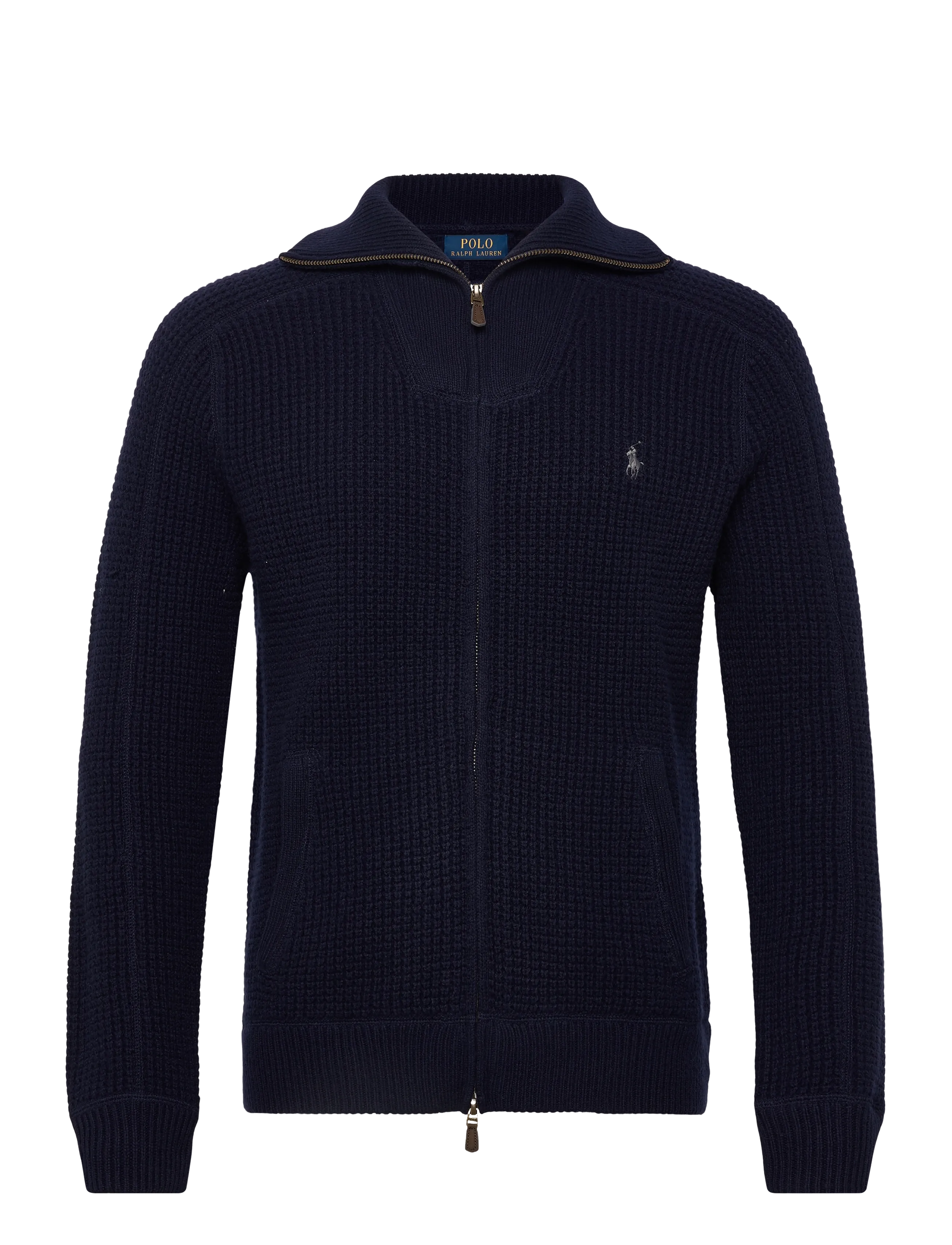 Polo Ralph Lauren - Waffle-Knit Wool-Cotton Full-Zip Sweater - half zip-trøjer - hunter navy - 1