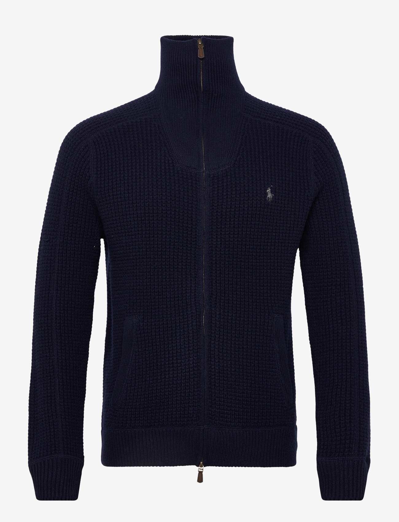 Polo Ralph Lauren - Waffle-Knit Wool-Cotton Full-Zip Sweater - half zip-trøjer - hunter navy - 2