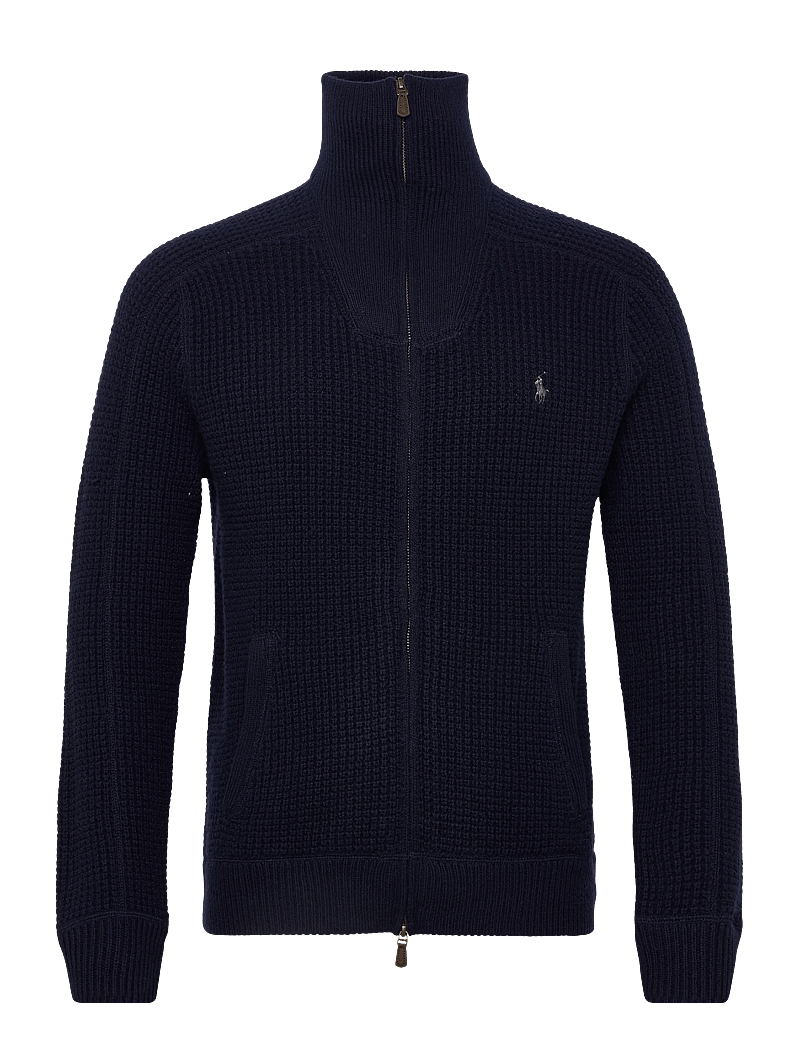 Polo Ralph Lauren - Waffle-Knit Wool-Cotton Full-Zip Sweater - half zip-trøjer - hunter navy - 2